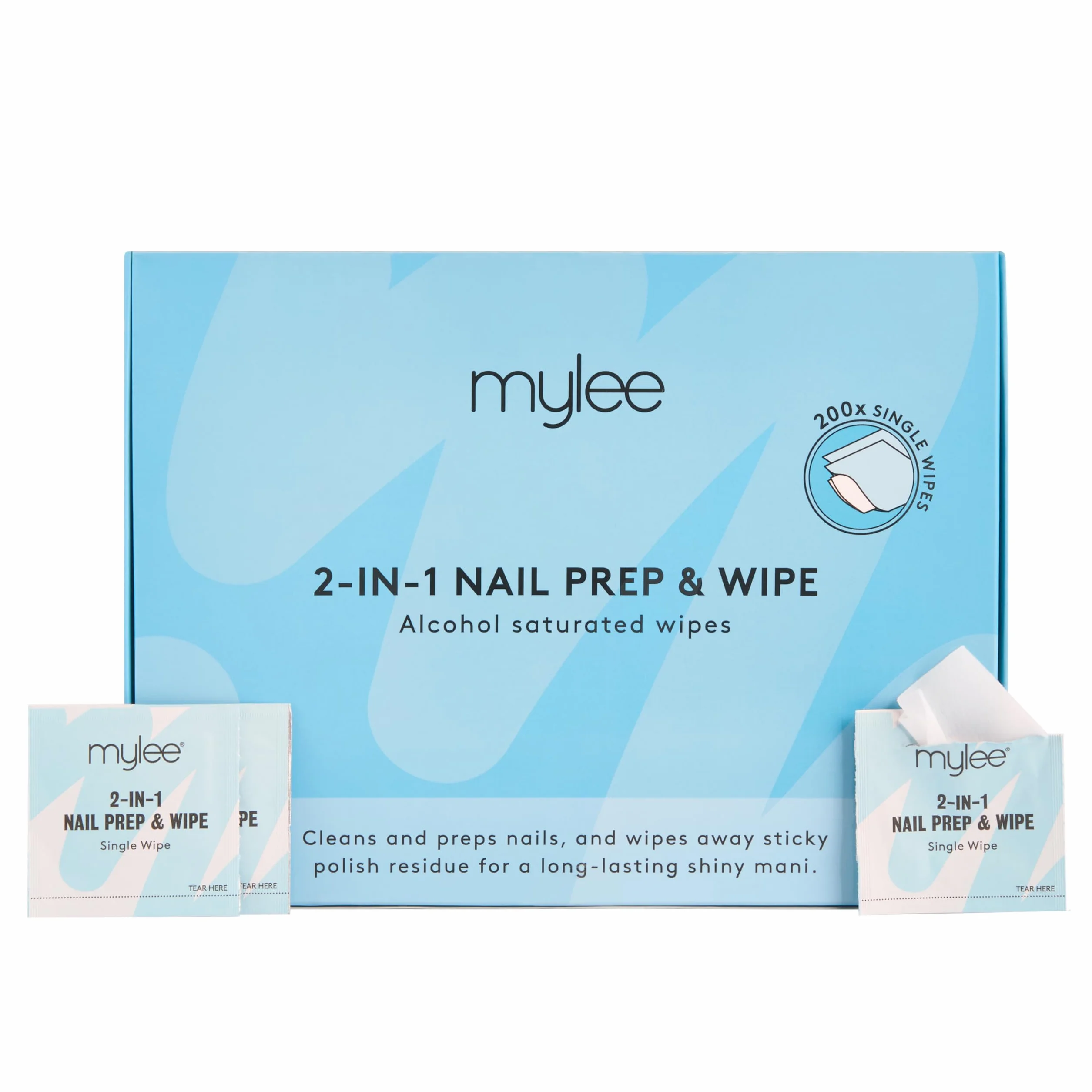Mylee 200 Lingettes Prep & Wipe Pré-Imprégnées pour Vernis Semi-Permanent UV/LED, Nettoyage Plaque Ongulaire