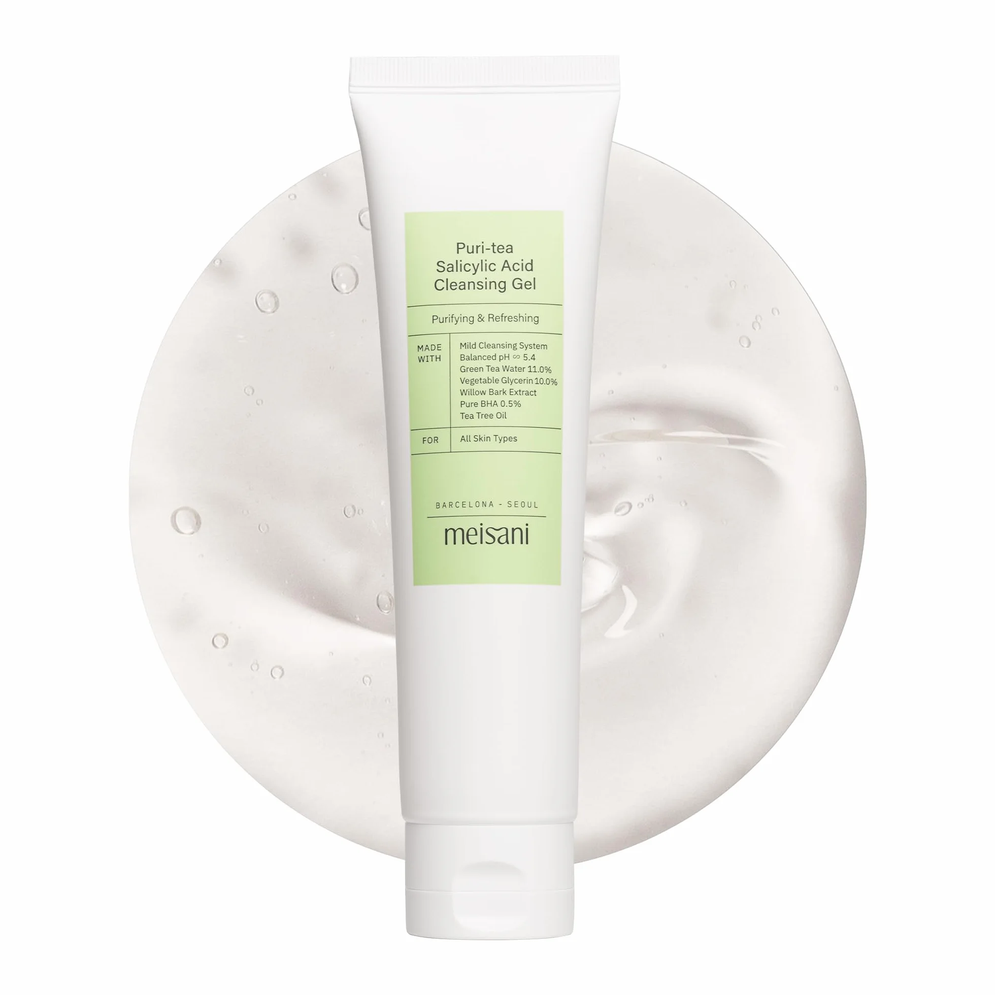 Meisani Puri-Tea Salicylic Acid Cleansing Gel 150ml Nettoyant vegan pH équilibré