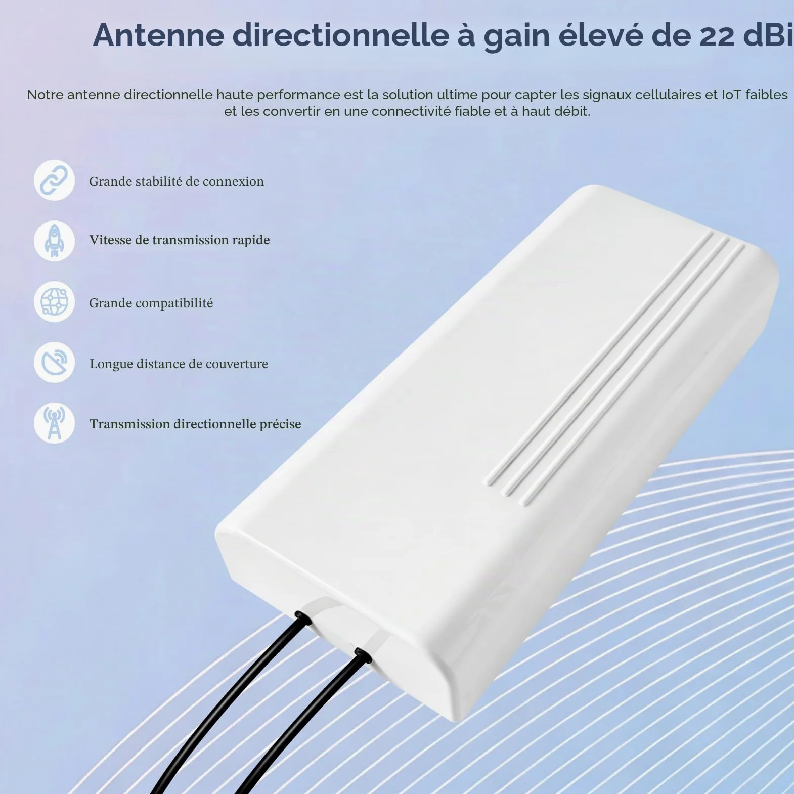 Antenne Extérieure 5G 22dBi, 600-6000MHz Directionnelle, 4G Antenne WiFi Dual-Polarisation LTE Antenne Mimo Exterieur Antenne SMA / 2 x TS9, pour Routeur 4G 5G,2 x Câble 10m Faible Perte