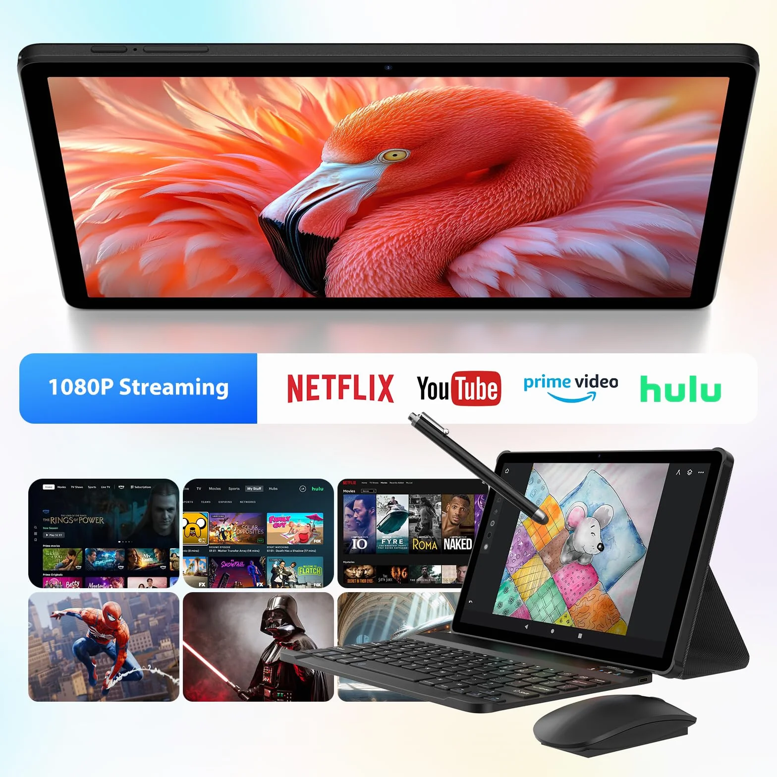 2K Tablette 11 Pouces, 36GB RAM+512GB ROM (2TB TF), Android 15, 4G SIM LTE+5G WiFi, Octa-Core, 2000 * 1200, 9580mAh, 13MP+8MP, WidevineL1, GPS, Bluetooth, Tablette avec Clavier ect (Noir)