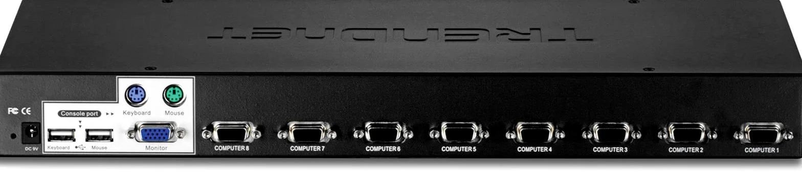 TRENDnet, TK-803R, Commutateur KVM 8 ports USB/PS2 à montage en rack, connexion VGA et USB, surveillance des périphériques, analyse automatique, retour sonore