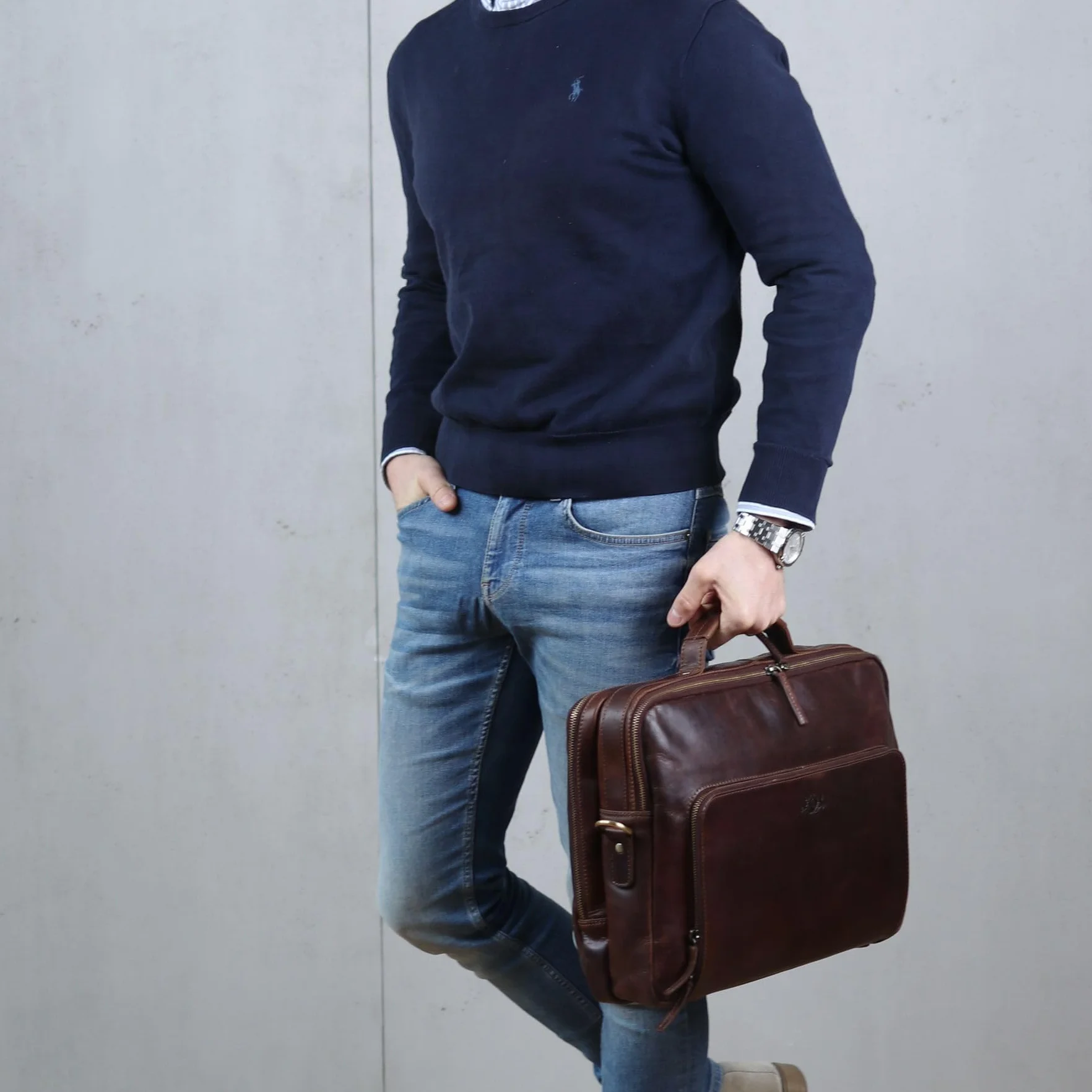 SID & VAIN Sac Ordinateur Portable Cuir véritable 15.4 Pouces Simon Mallette Professionnelle bandoulière XL Grand pour Hommes et Femmes Serviette de Travail Etudiante Marron