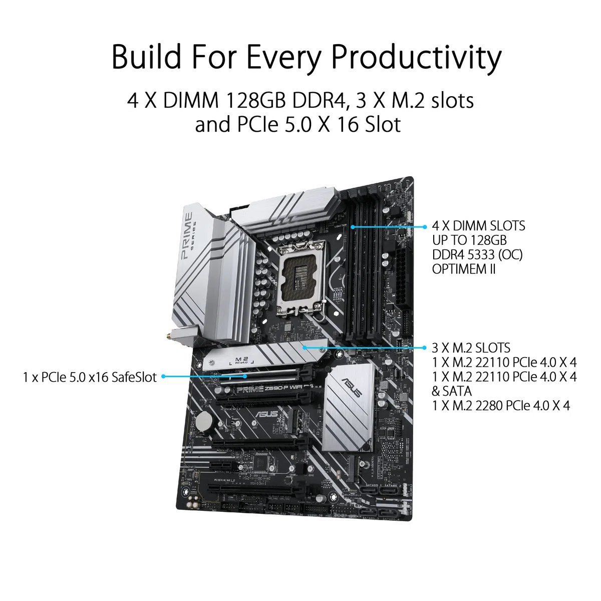ASUS Prime Z690-P Carte mère WiFi D4 LGA1700 Intel 12e génération, ATX (PCIe 5.0, DDR4, 14+1, 3X M.2, WiFi 6, BT v5.2, 2.5 Gb, panneau frontal USB 3.2 Gen 1 USB Type-Thunderbolt 4, Arua Sync)