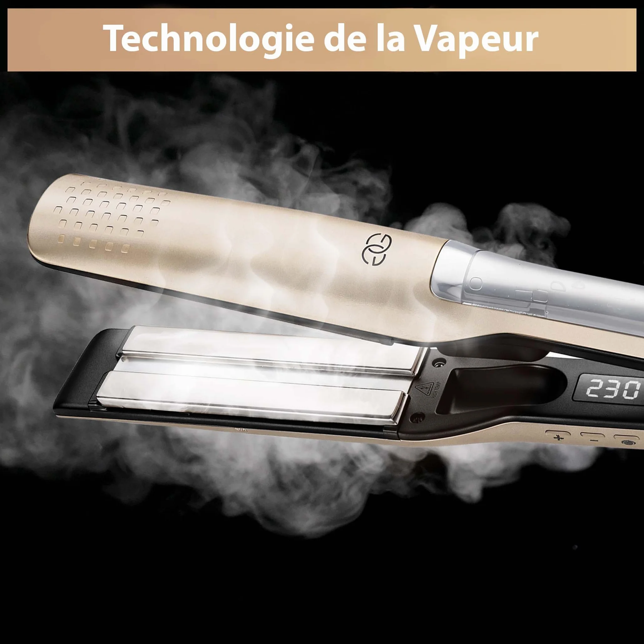 Steampod Pro Lisseur Vapeur Champagne Golden Goods Fer à Boucler 10 réglages 230ºC Céramique Ionique