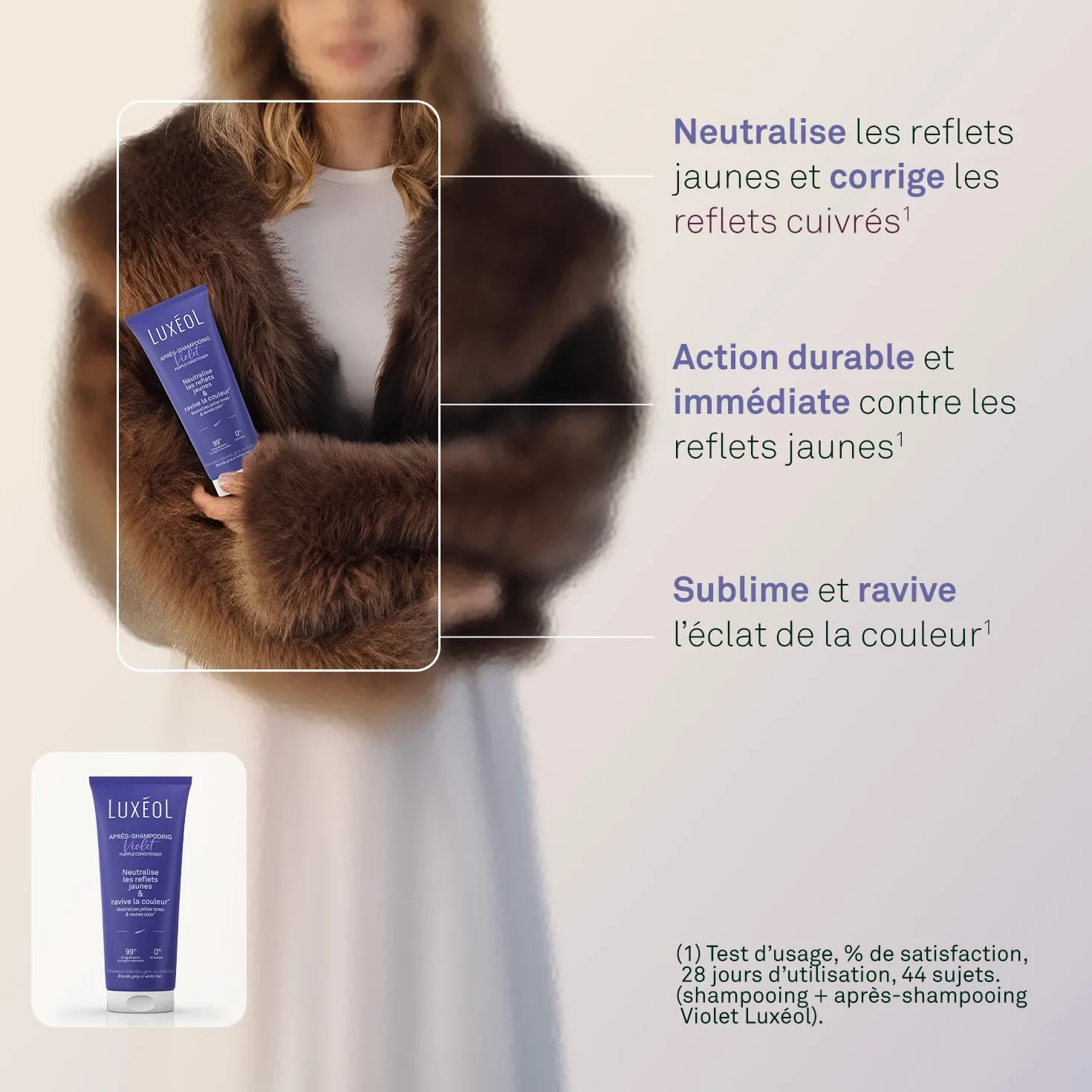 LUXEOL Après-Shampooing Violet 200 ml Neutralise Reflets Jaunes Corrige Cuivrés