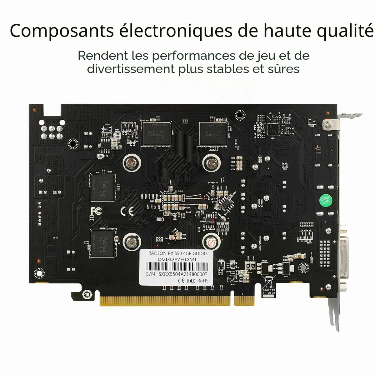 QTHREE Radeon RX 550 Carte Graphique, 4GB GDDR5 128-bit, DVI-D, HDMI, DisplayPort, PCI Express x8, Gaming Carte Video PC, DirectX 12, Computer GPU