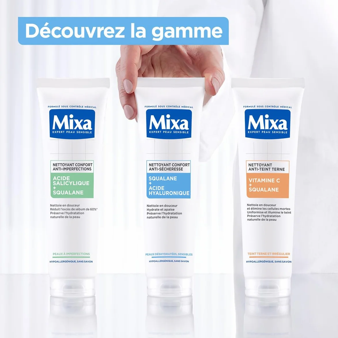 Mixa Nettoyant Confort Anti-Sécheresse Squalane Acide Hyaluronique Peaux Déshydratées Sensibles 150 ml