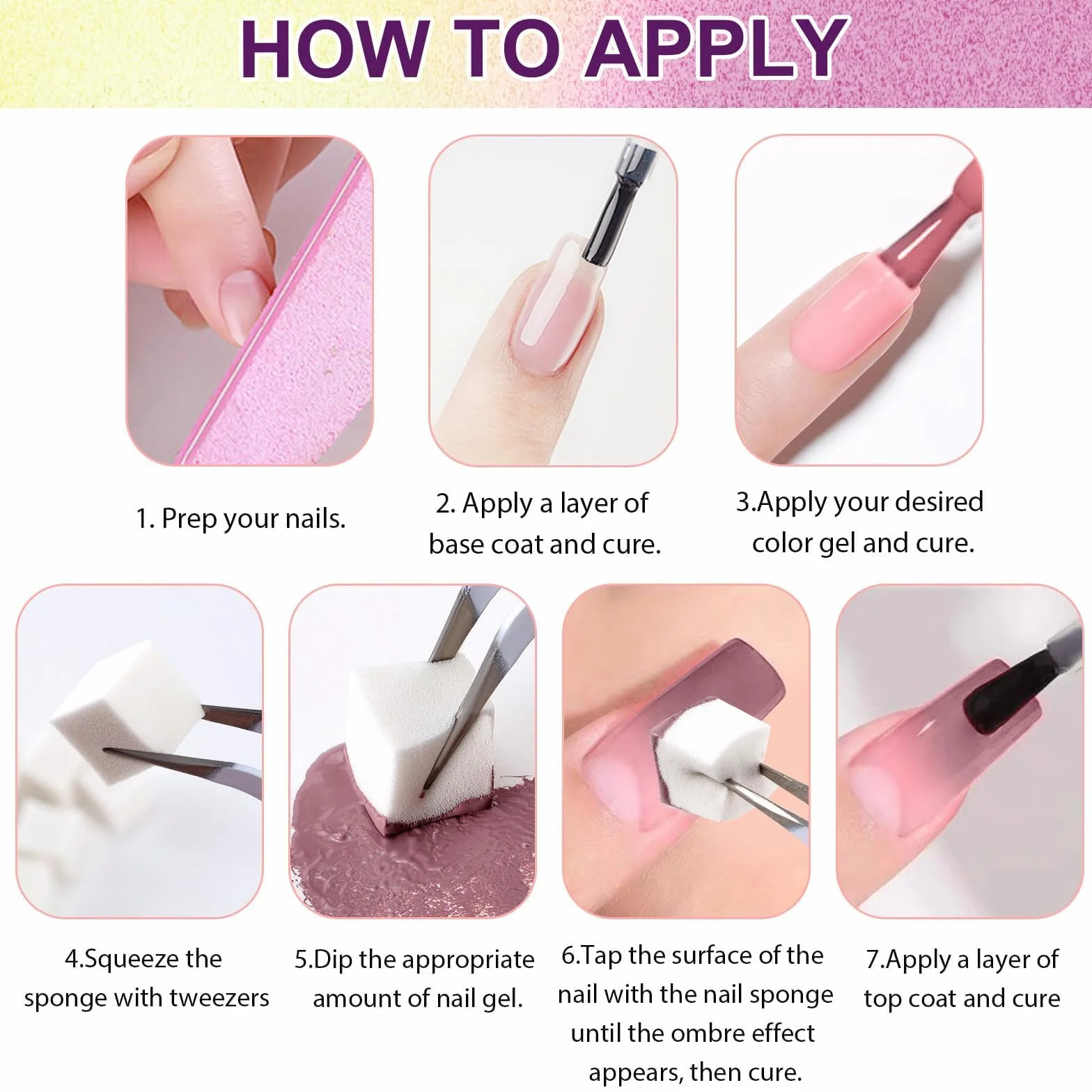 Gradient Painting Gel 24 couleurs vernis à ongles gel ombré avec 101 éponges à ongles et tweezer pour French Manucure DIY Nail Art Set
