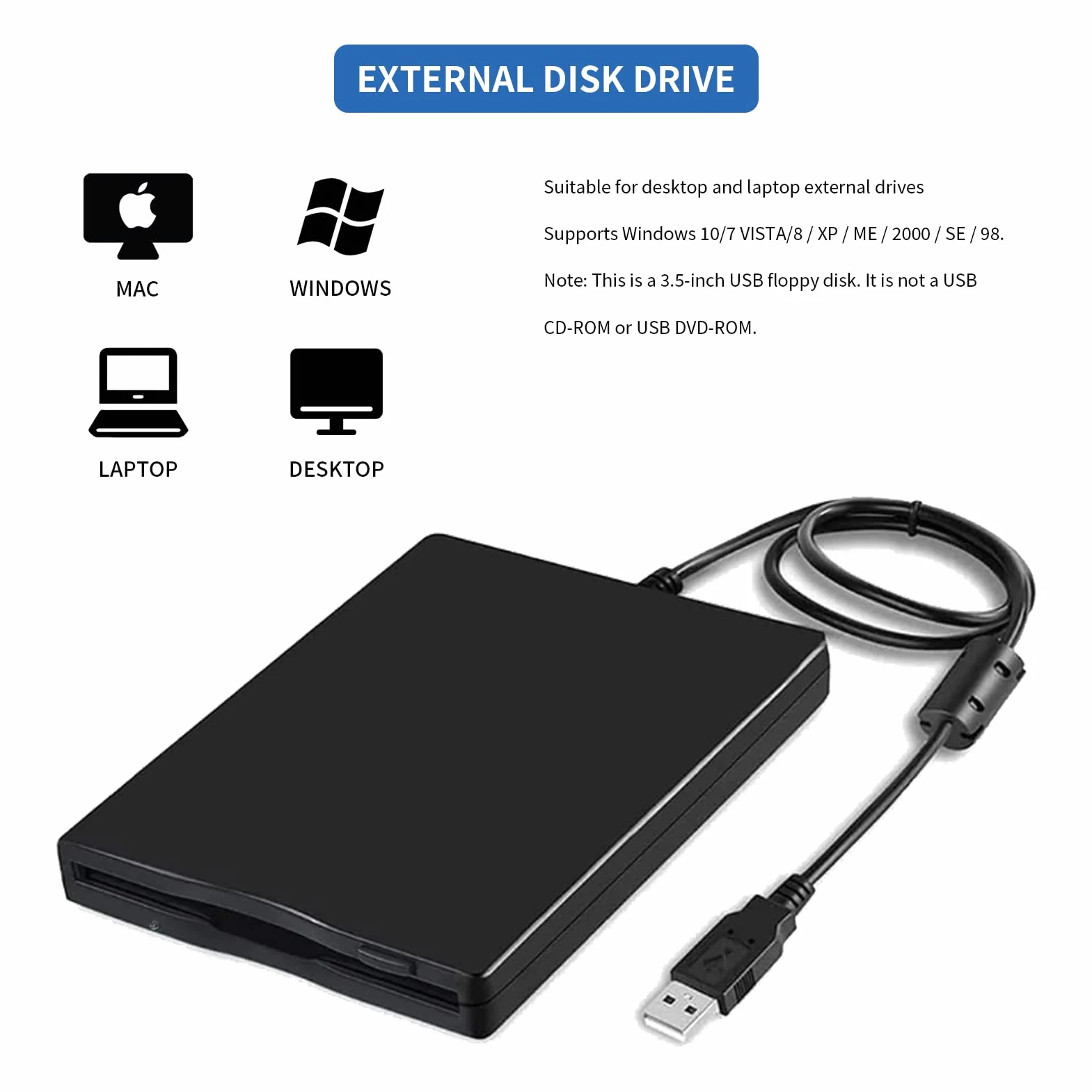 Lecteur Disquette 3.5 Externe USB Portable pour PC Windows 10/7/8/XP