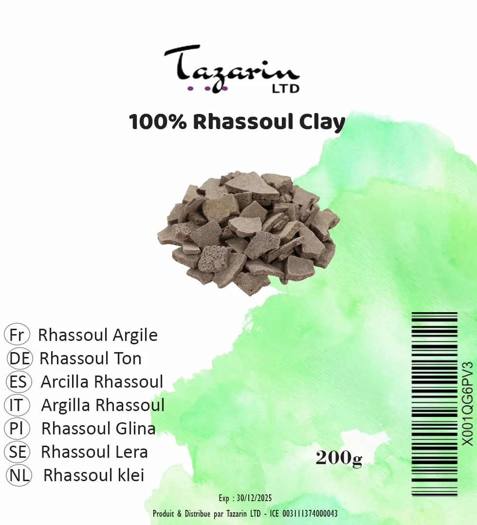 Rhassoul en Poudre 200g Argile Purifiante Masque Visage Cheveux Peau Origine Maroc 100% Naturel