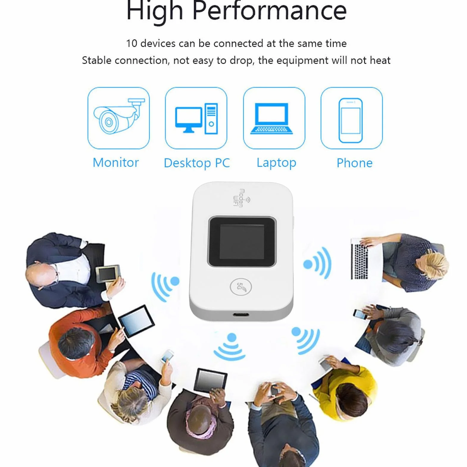 Modem WiFi 4G LTE 300Mbps, Connecter jusqu'à 10 Appareils, Plug and Play pour Téléphone Tablette TV