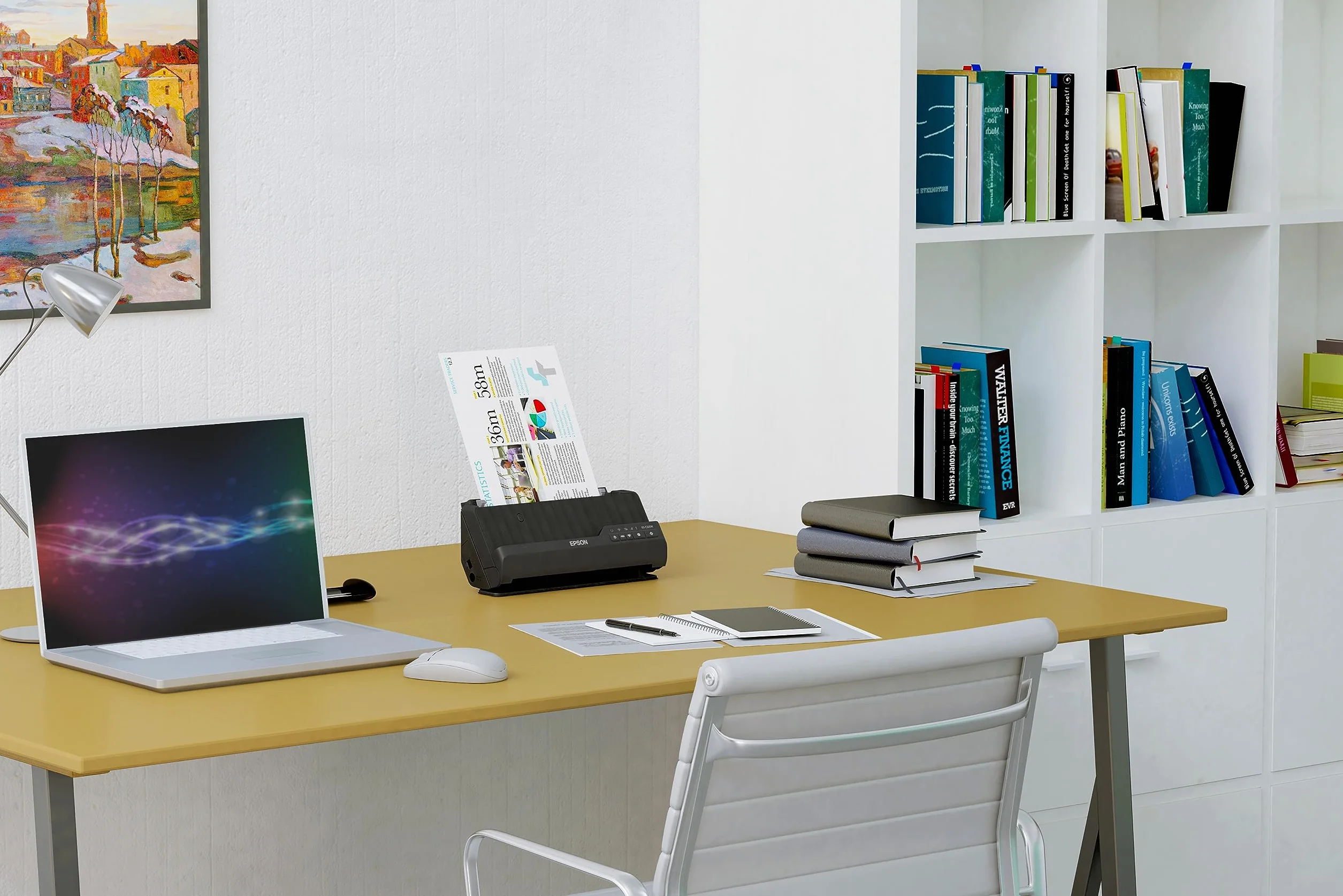 EPSON ES-C320W | Scanner A4 recto-verso compact Wi-Fi - faible consommation, modes demi-tour et chemin droit, compatibilité multi-appareils, numérisation passeports et livrets