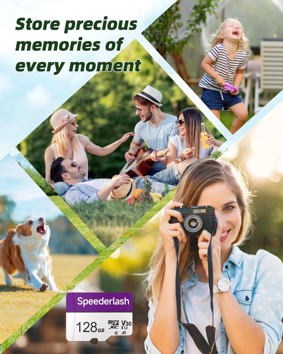 Speederlash Camera Plus Lot de 5 cartes mémoire micro SDXC 128 Go avec adaptateur, vitesse de lecture jusqu'à 90 Mo/s, support vidéo 4K UHD et 5K, classé U1, V30, A1, étanche, pour caméra de sécurité