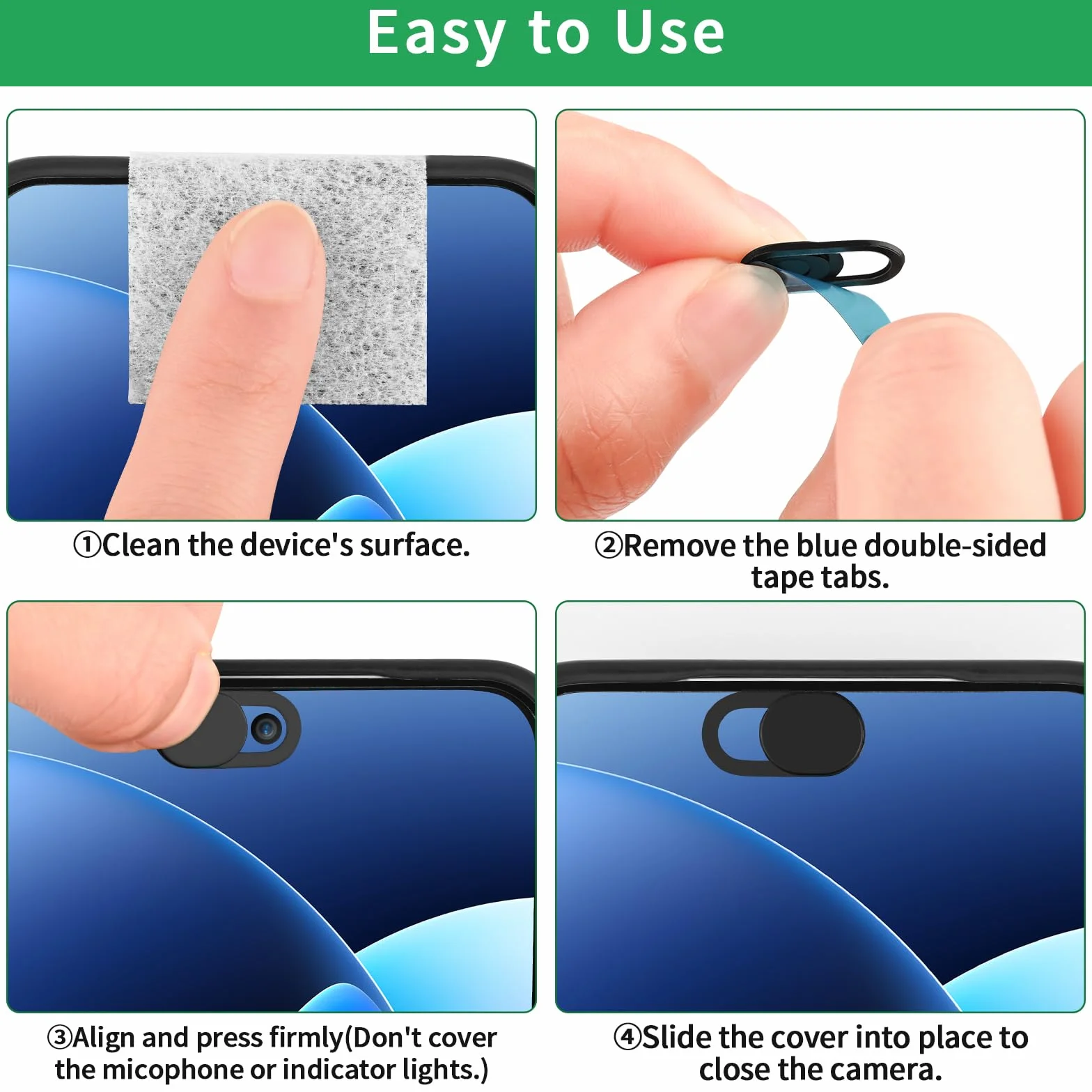 Couverture de Webcam pour iPhone iPad PC Ordinateur Portable, Protection de Caméra, Noir