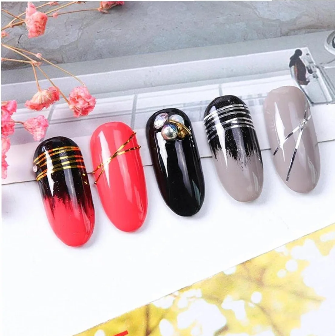 Ruban Striping À Ongles 20 Rouleaux Décalcomanies Rayures Ligne Stickers Bandes Coiffeur DIY Nail Art Or Argent