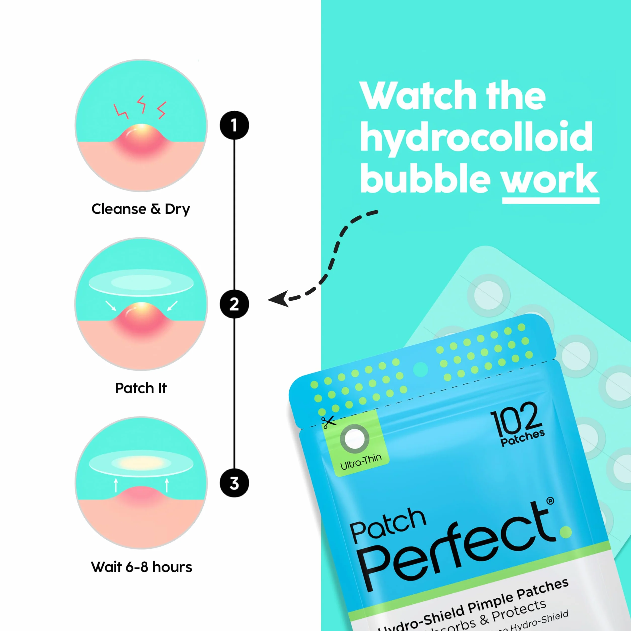 Patch Boutons Hydrocolloïde Coréen Anti-Acné Invisibles 102 Unités 2 Tailles Végétalien