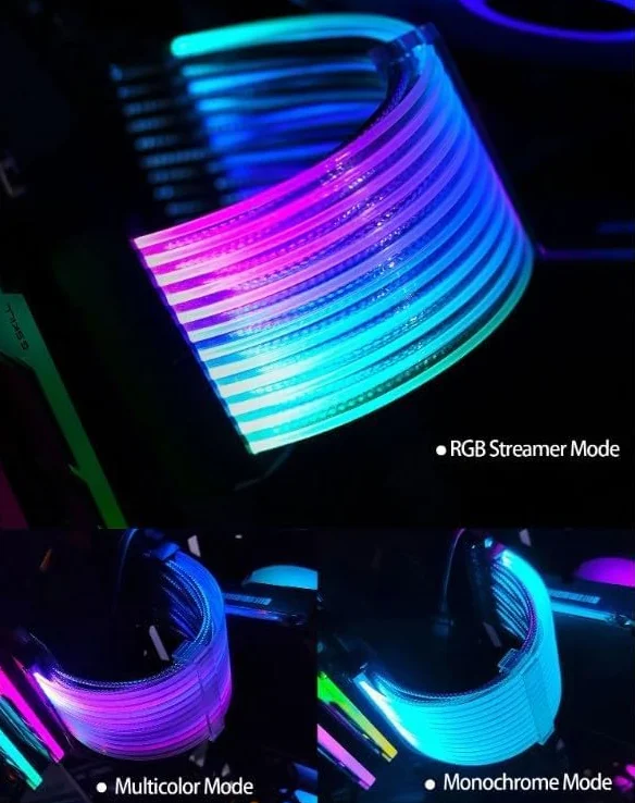 Câble Extension Alimentation Néon ARGB pour Carte Mère ATX 24 Broches + Double Câble GPU 8 Broches
