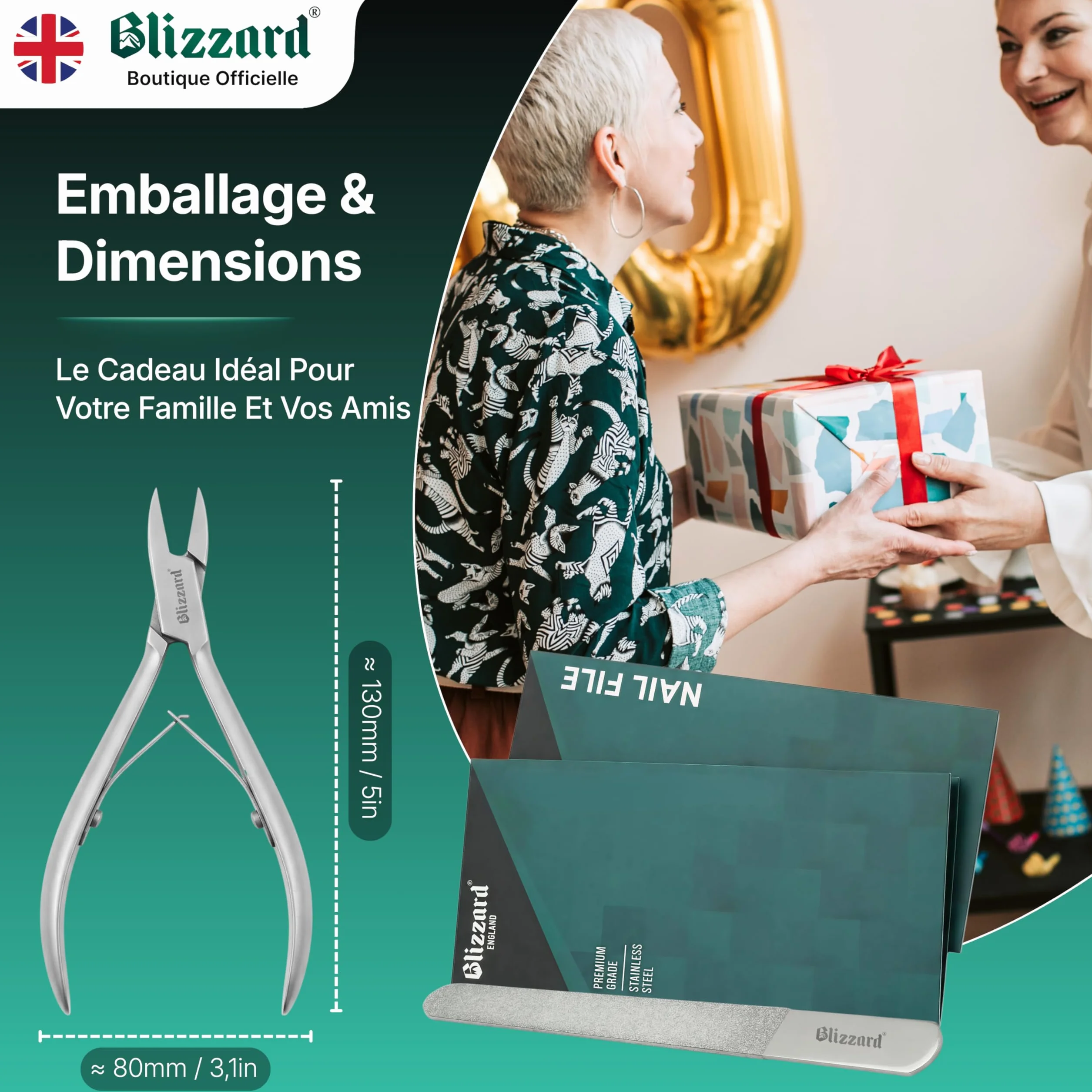 Blizzard Pince à Ongles Pieds pour Ongles Incarnés et Épais - Coupe-Ongles Professionnel en Acier Inox - 13cm Mors Plats