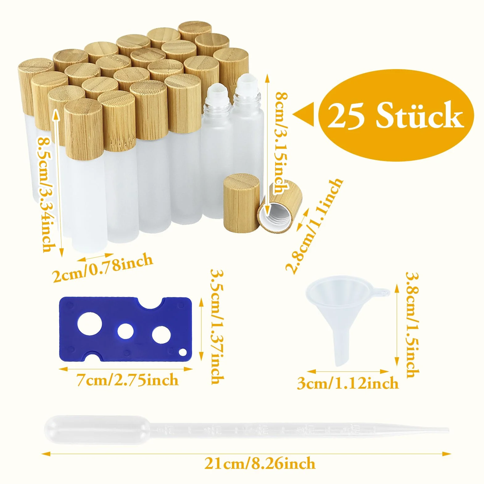 Bouteilles roll-on vides 10 ml verre transparent rouleau acier inoxydable bouchon bambou huile essentielle