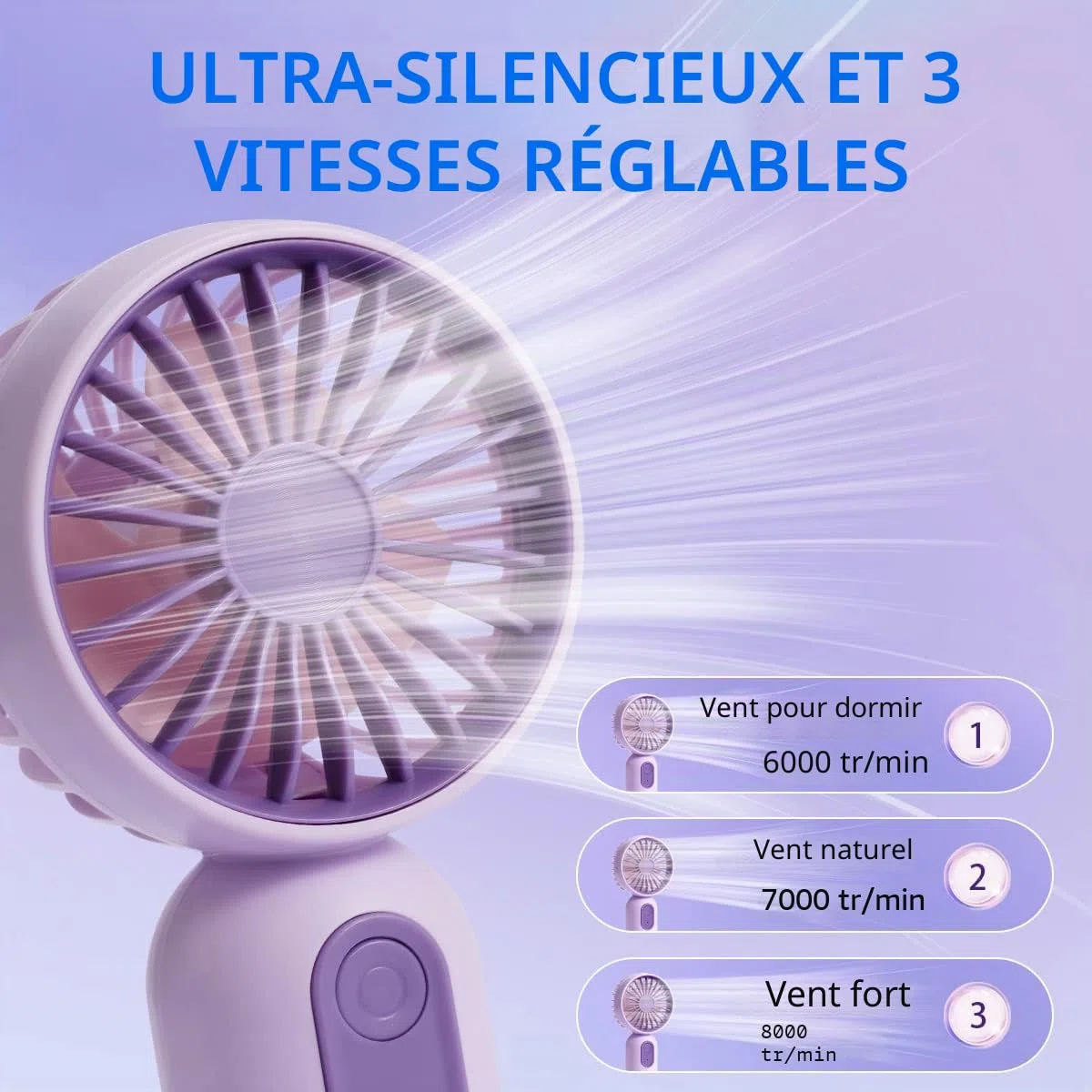 Mini ventilateur portable de 6 unités, joli ventilateur de main fonctionnant sur piles, ventilateur personnel léger et petit avec 3 vitesses et ventilateur de cils rechargeable par USB pour filles