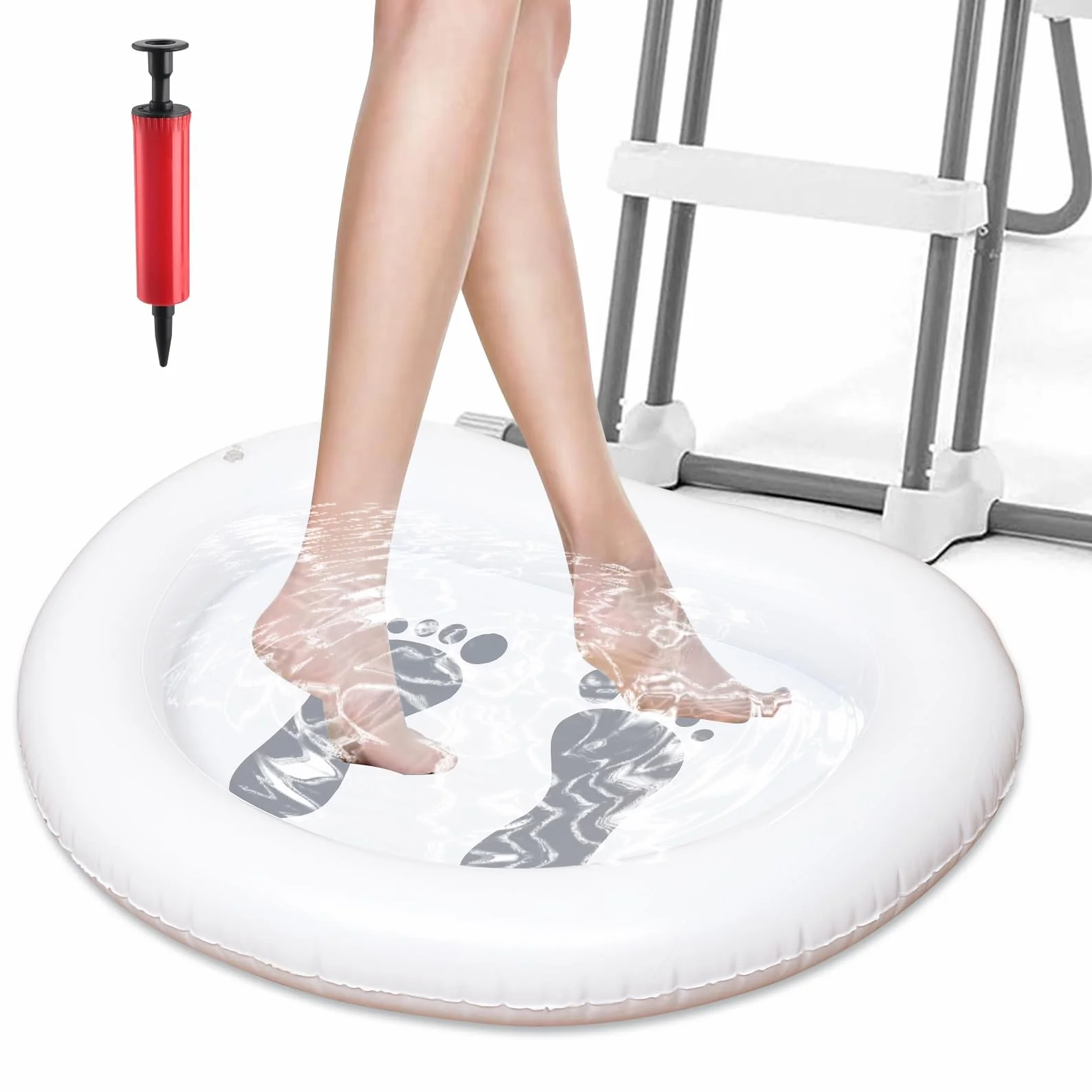 Bain de Pieds Gonflable pour Piscine avec Pompe à Air, Portable pour Plage et Camping