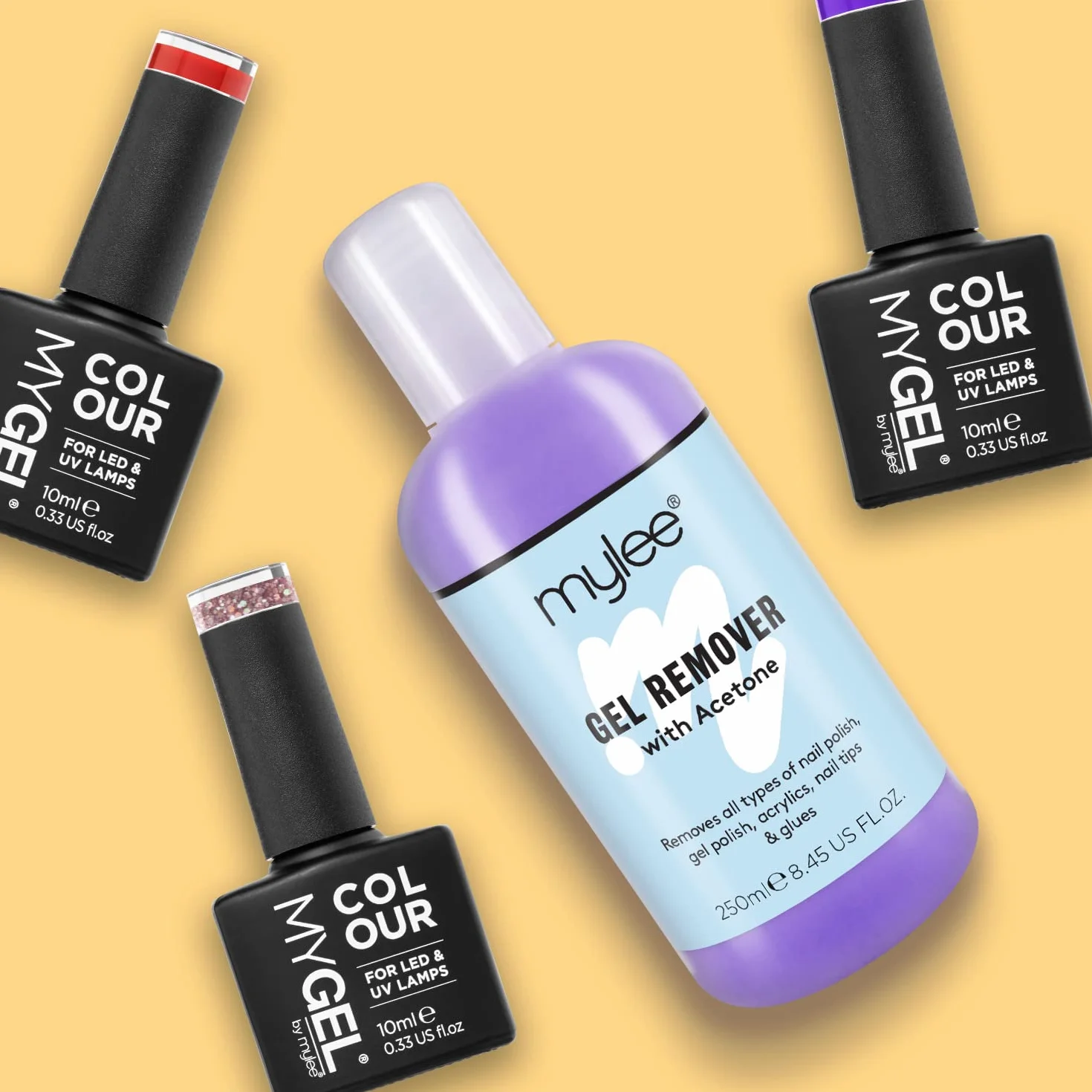 Mylee Dissolvant de Vernis à Ongles Semi Permanent Acetone 250ml UV LED Nettoyant Vernis Gel
