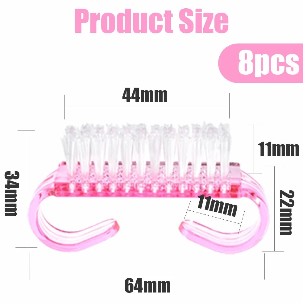 Brosse Ongle 8 Pièces Poignée Plastique Outil Nettoyage Nail Art