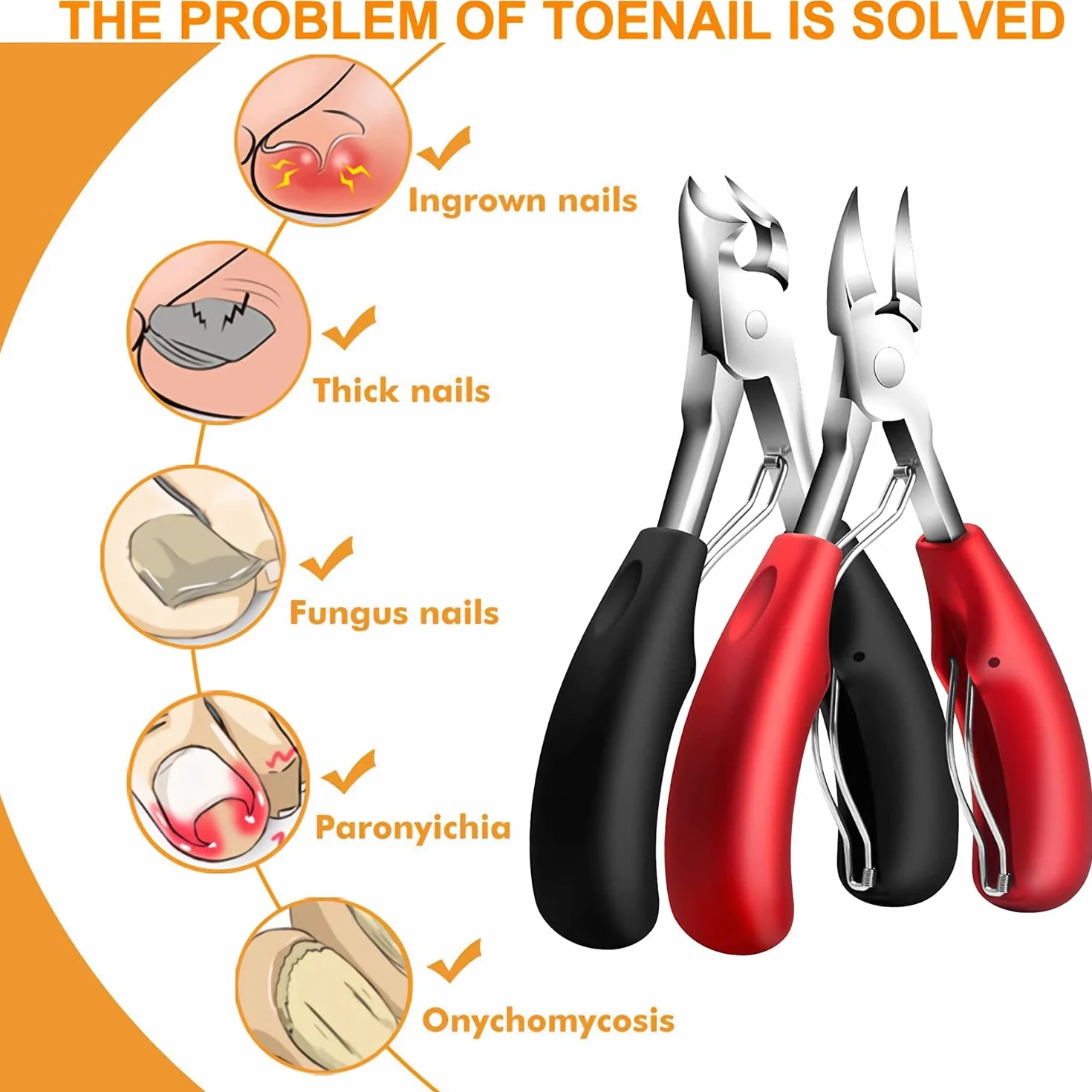 Pinces à Ongles Professionnel Acier Inoxydable Coupe Ongle de Podiatre pour Ongles Epais et Incarnés (noir + rouge)