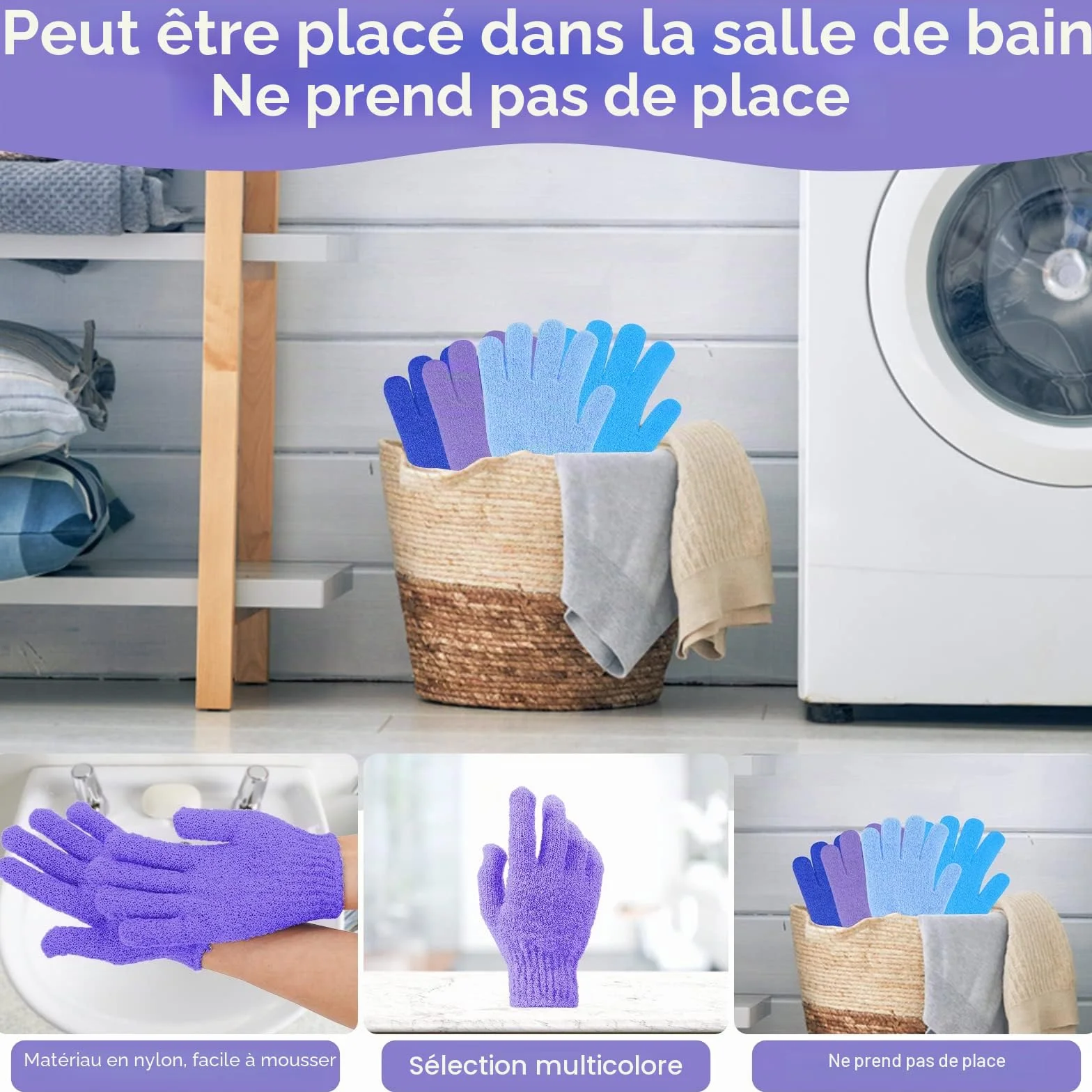 Sibba Lot de 4 Gants de Douche Exfoliants Double Face Corps