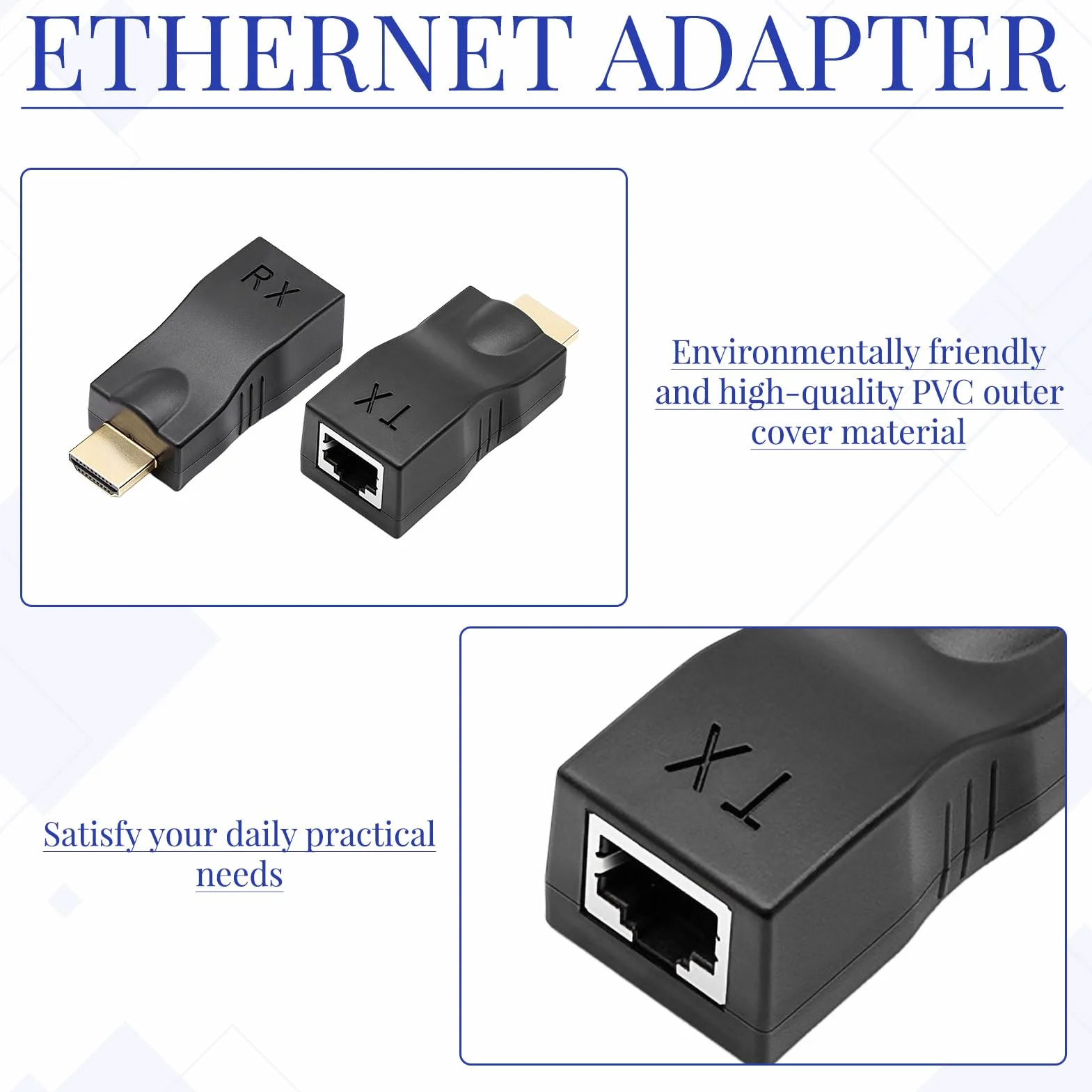 Adaptateur RJ45 HDMI 2 pièces Convertisseur HDMI Réseau Ethernet Distance 30 m