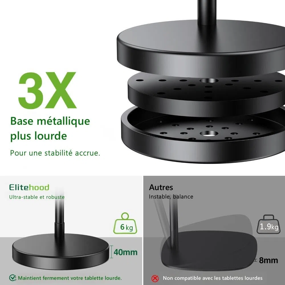 elitehood Robuste Support Tablette sur Pied Réglable Base Lourde pour Lit
