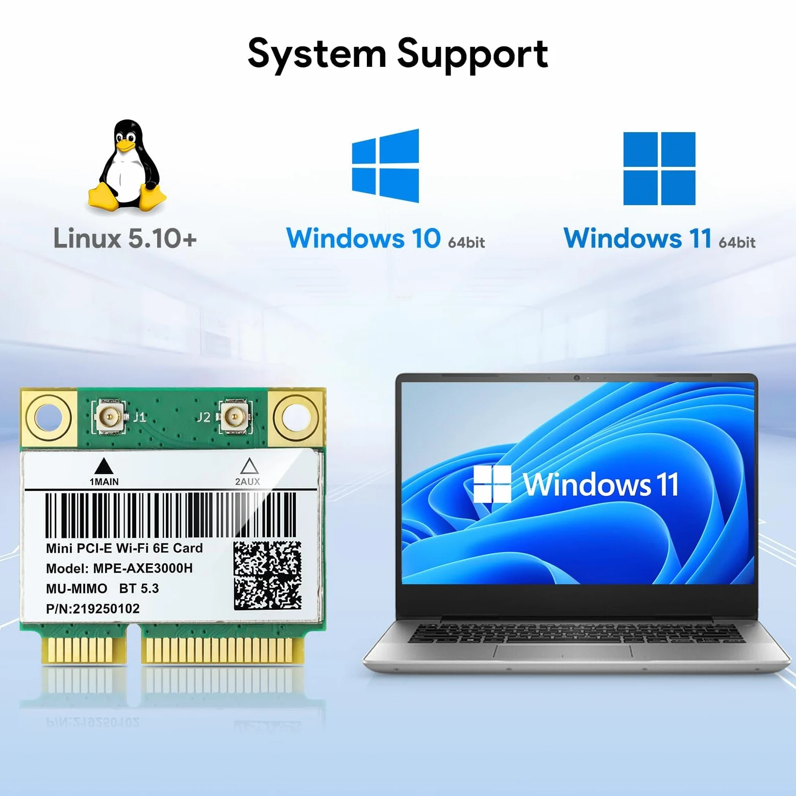 AX210HMW Carte WiFi 6E pour ordinateur portable Mini interface PCIE, module sans fil tribande pour ordinateur portable, adaptateur WiFi 802.11AX avec Bluetooth 5.3, MU-MIMO, prend en charge Windows 11