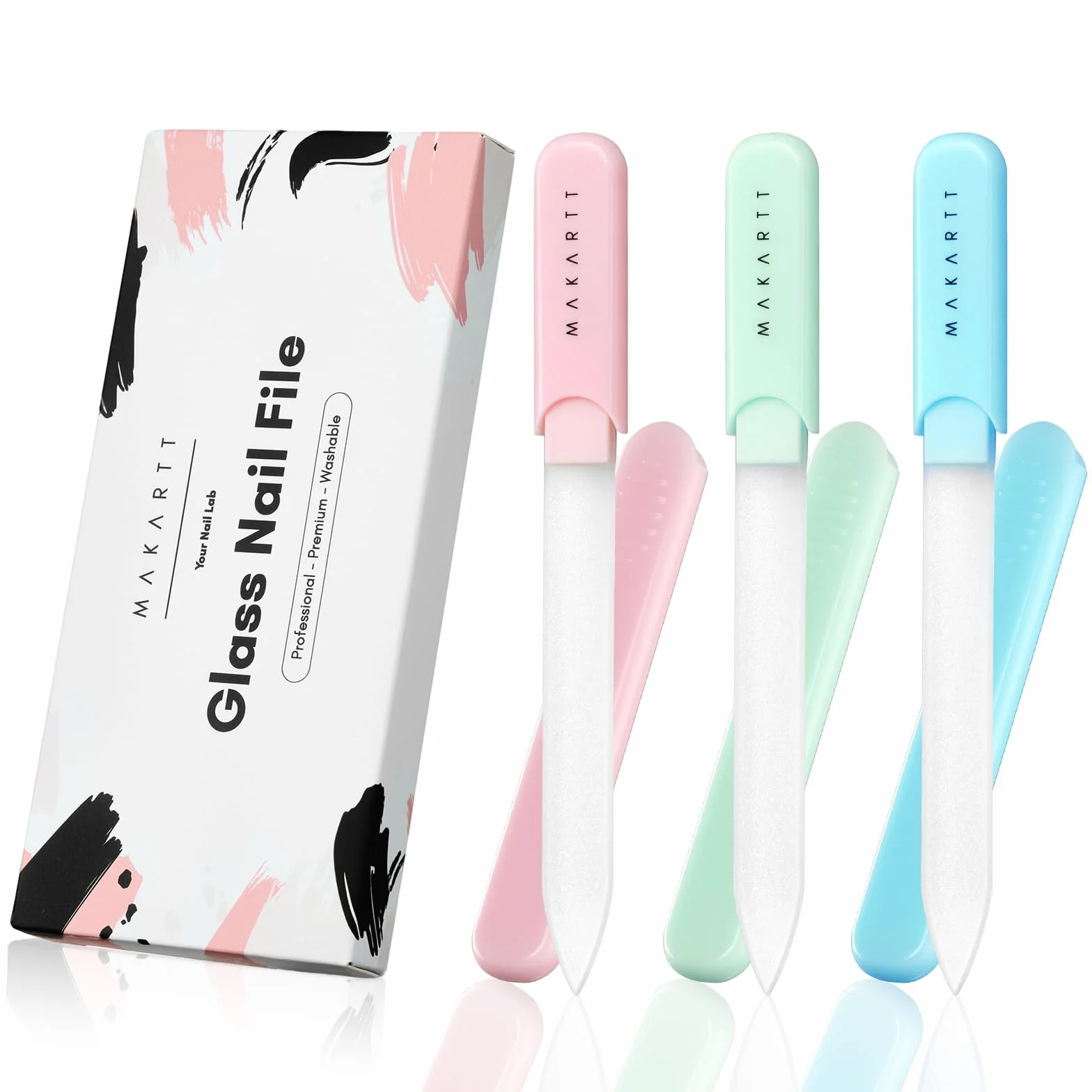 Makartt Limes à ongles en verre pour ongles naturels, polissoirs réutilisables double face avec étui, coffret manucure 3 pièces