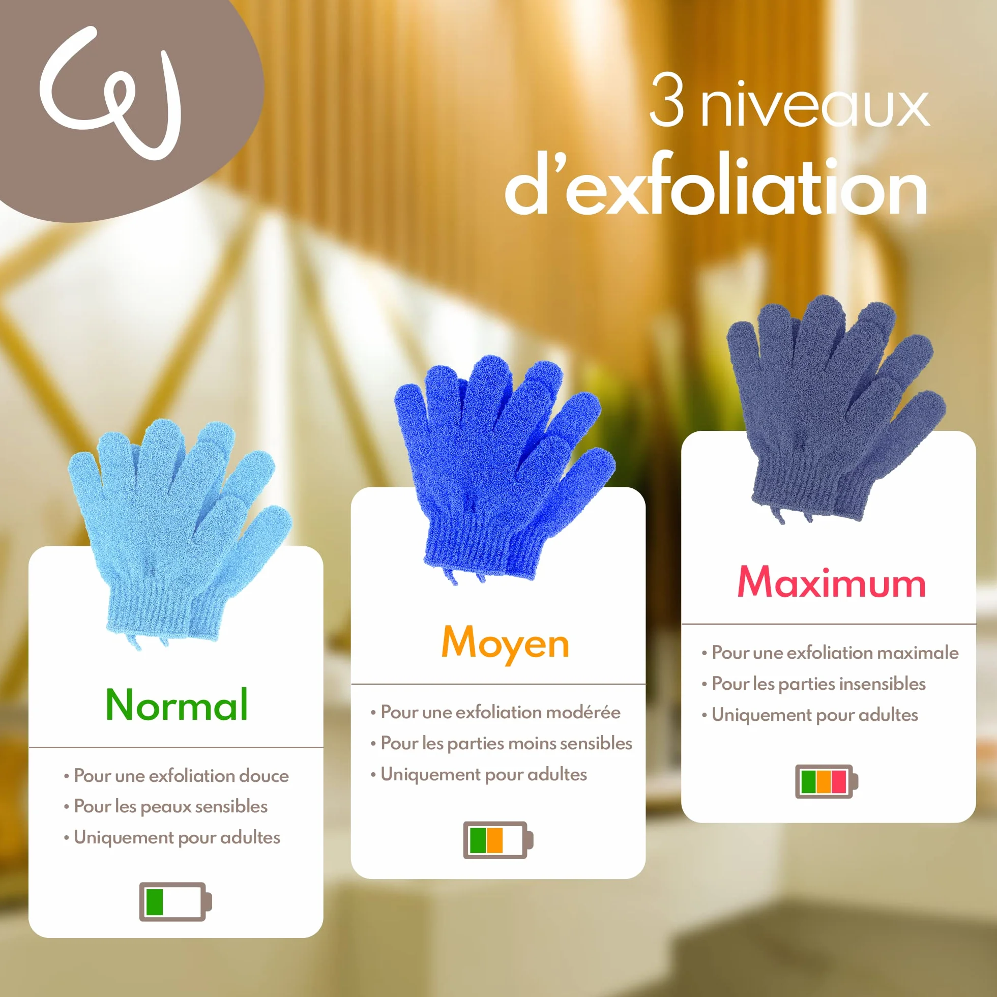 Gants Exfoliants Corps WE COSMETIC Gommage Gant Crin Toilette Adulte Medium Exfoliation