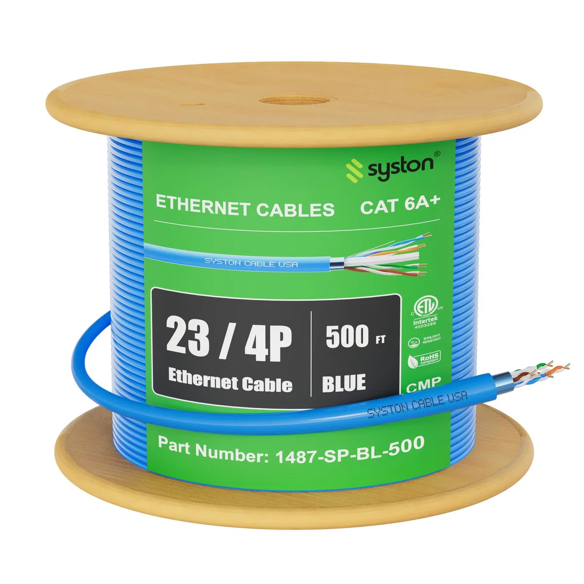 Syston Câble réseau Ethernet CAT 6A+ blindé CMP/CL2P/FT6/Plénum, 23 AWG paire torsadée blindée F/UTP 750 MHz, fil de cuivre nu solide, conforme à la norme RoHS en vrac, sans extrémités, 6,1 m à 304,8