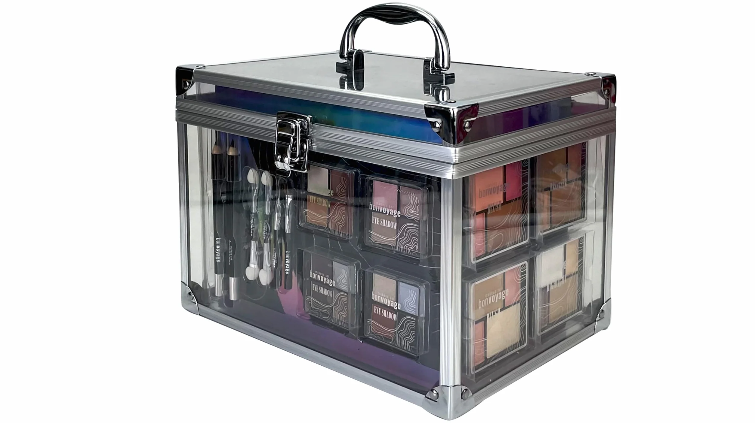 Coffret Maquillage Femme Rouge à Lèvres Ombres à Paupières Blush Set Manucure Pédicure Malette Transparente Portable Colour Delights