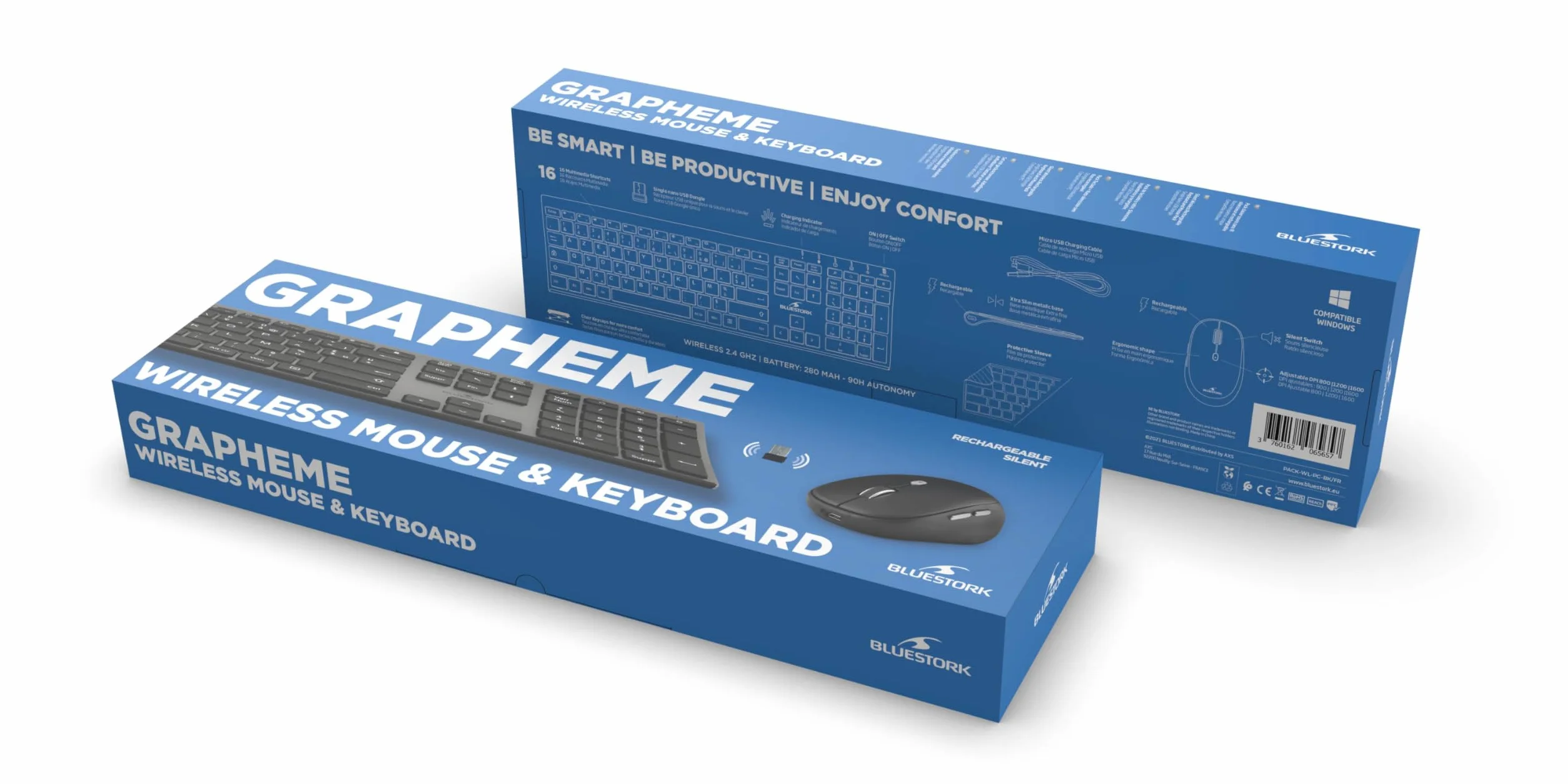 BlueElement Pack Clavier et Souris sans Fil Grapheme Wireless Smart Dongle AZERTY FR Noir