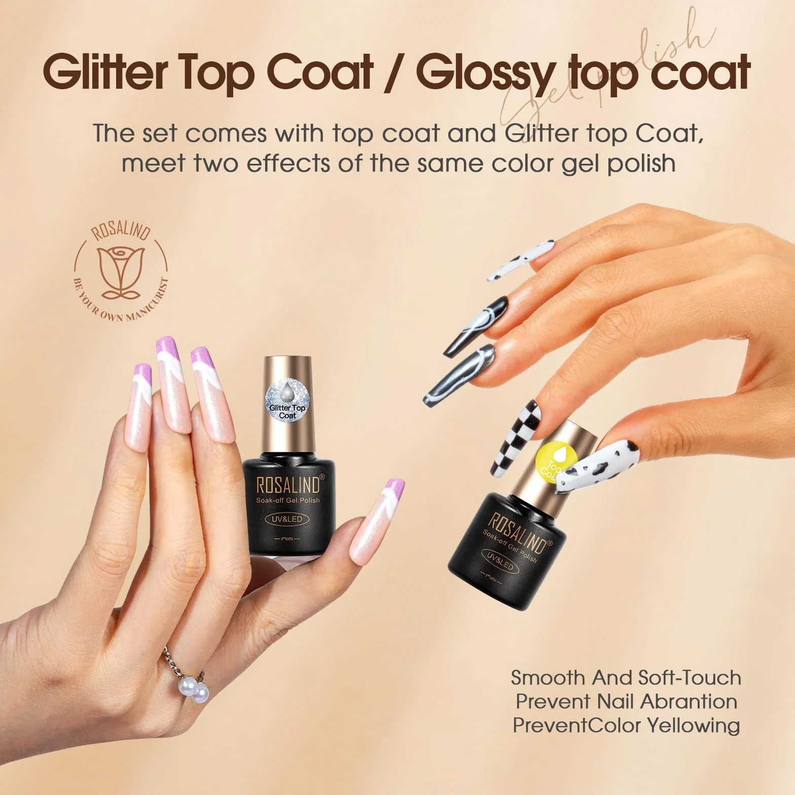 ROSALIND Base et Top Coat Vernis Semi Permanent 8PCS Kit UV LED Soak Off Gel Manucure