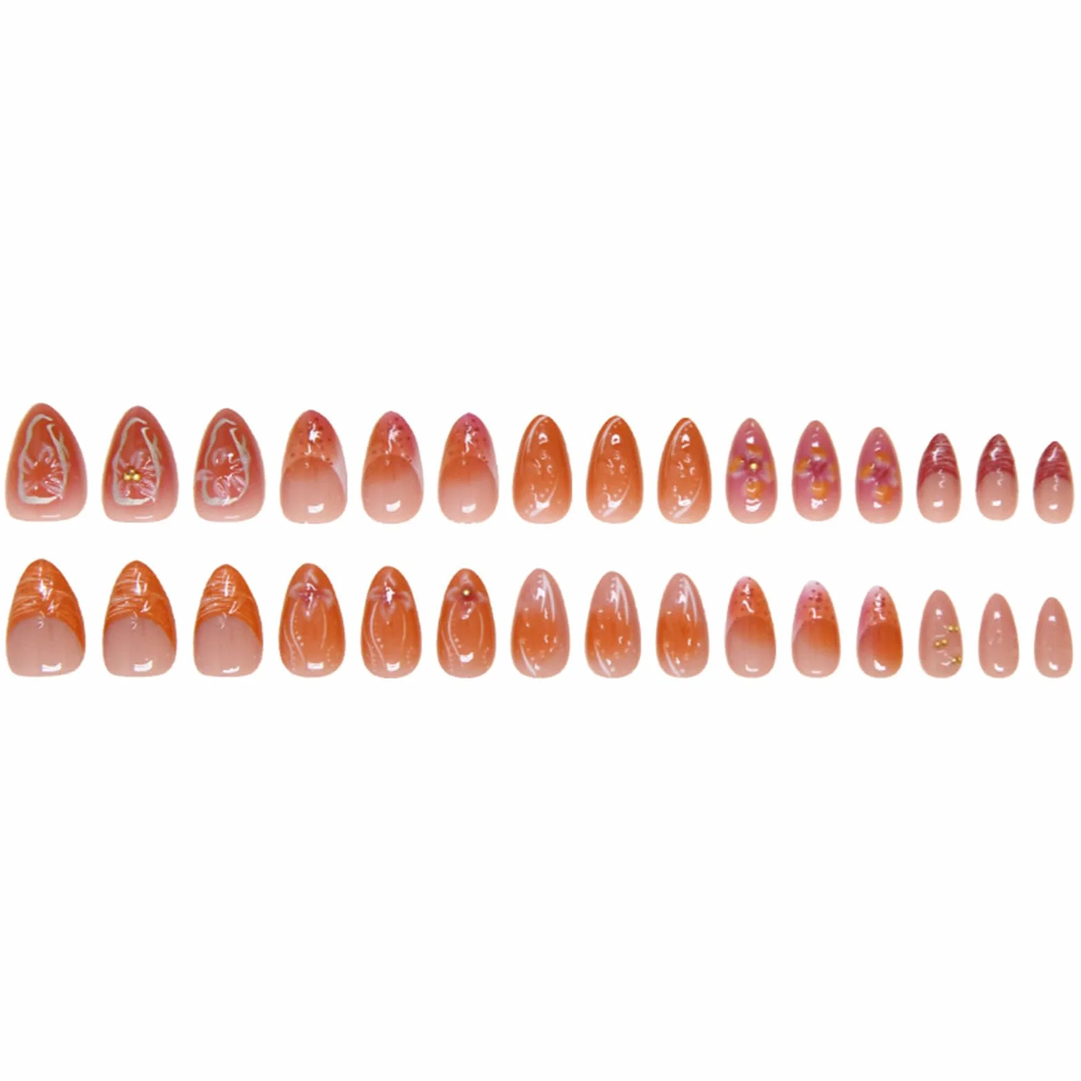 GlamRays 30 pièces Stickers Ongles 3D Fleurs d'oranger, Faux Ongles French Tip Amande Moyenne Design Cristal