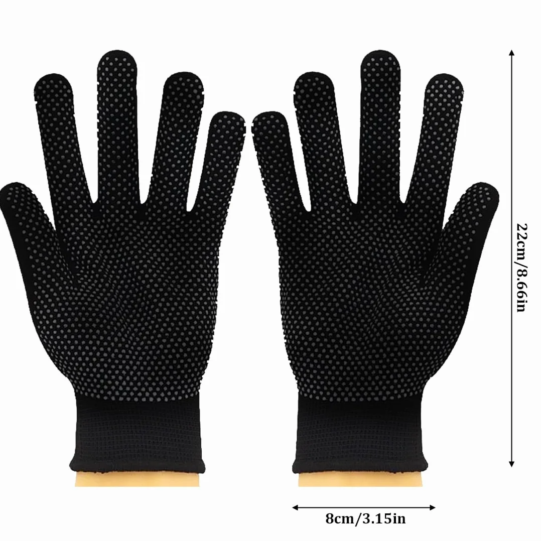 Gants résistants à la chaleur pour coiffer les cheveux avec revêtement en silicone antidérapant Noir