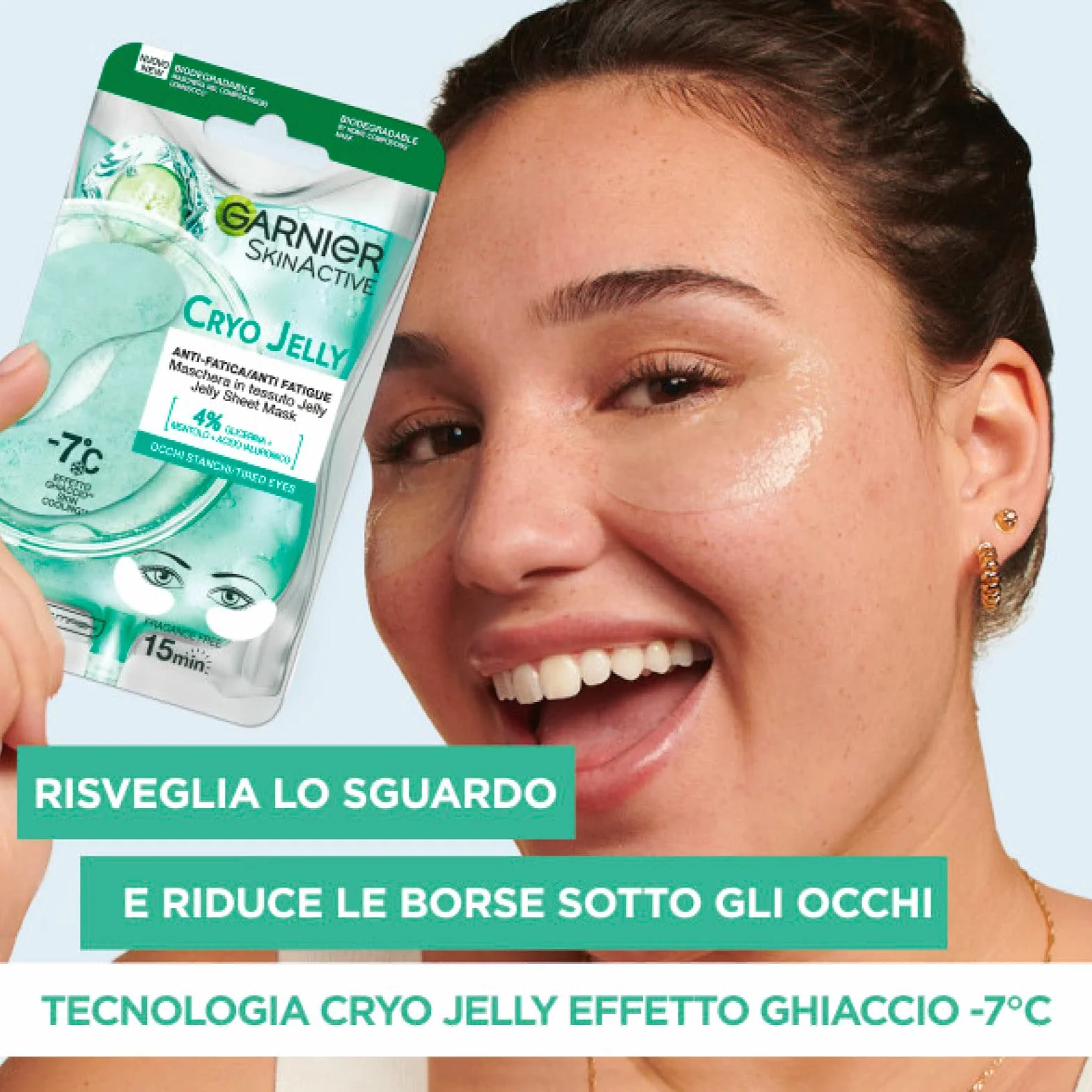 Garnier SkinActive Hydra Bomb Masque Yeux Cernes Acide Hyaluronique 4 Patchs + Cryo Jelly Anti-Âge Glycérine Menthol