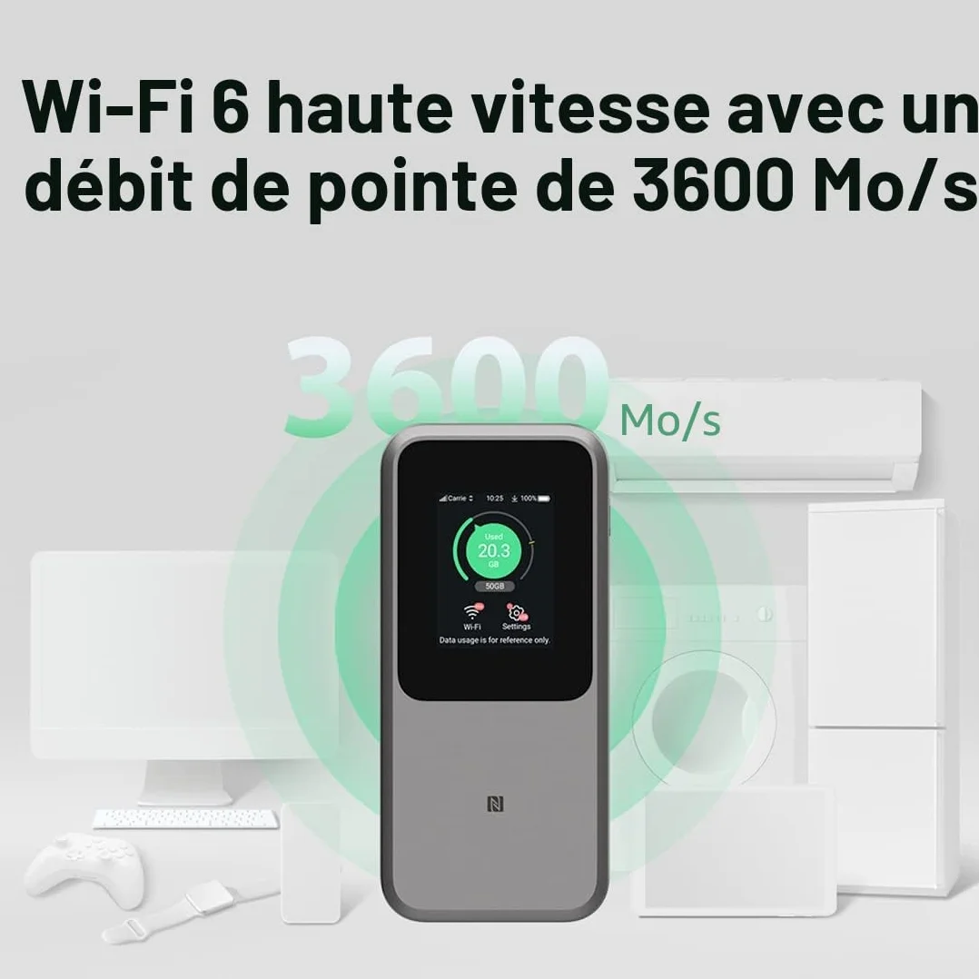ZTE MU5120 Hotspot WiFi Portable 5G 10000 mAh Charge inversée 18 W NFC écran Tactile 2,4" 32 appareils SIM déverrouillée