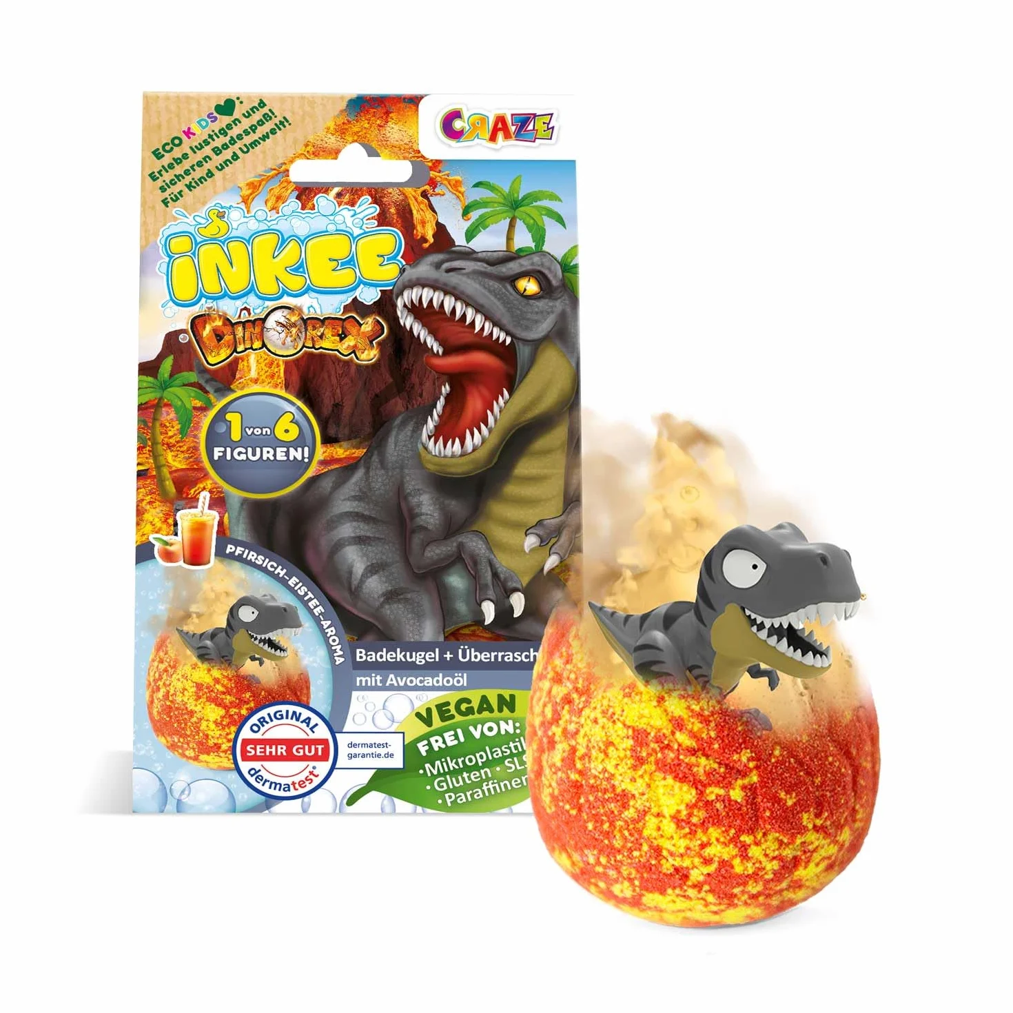 INKEE DINOREX Bombe de Bain Surprise DINO Boule de Bain Enfant Jouet Dinosaure Parfum Ice Tea Pêche