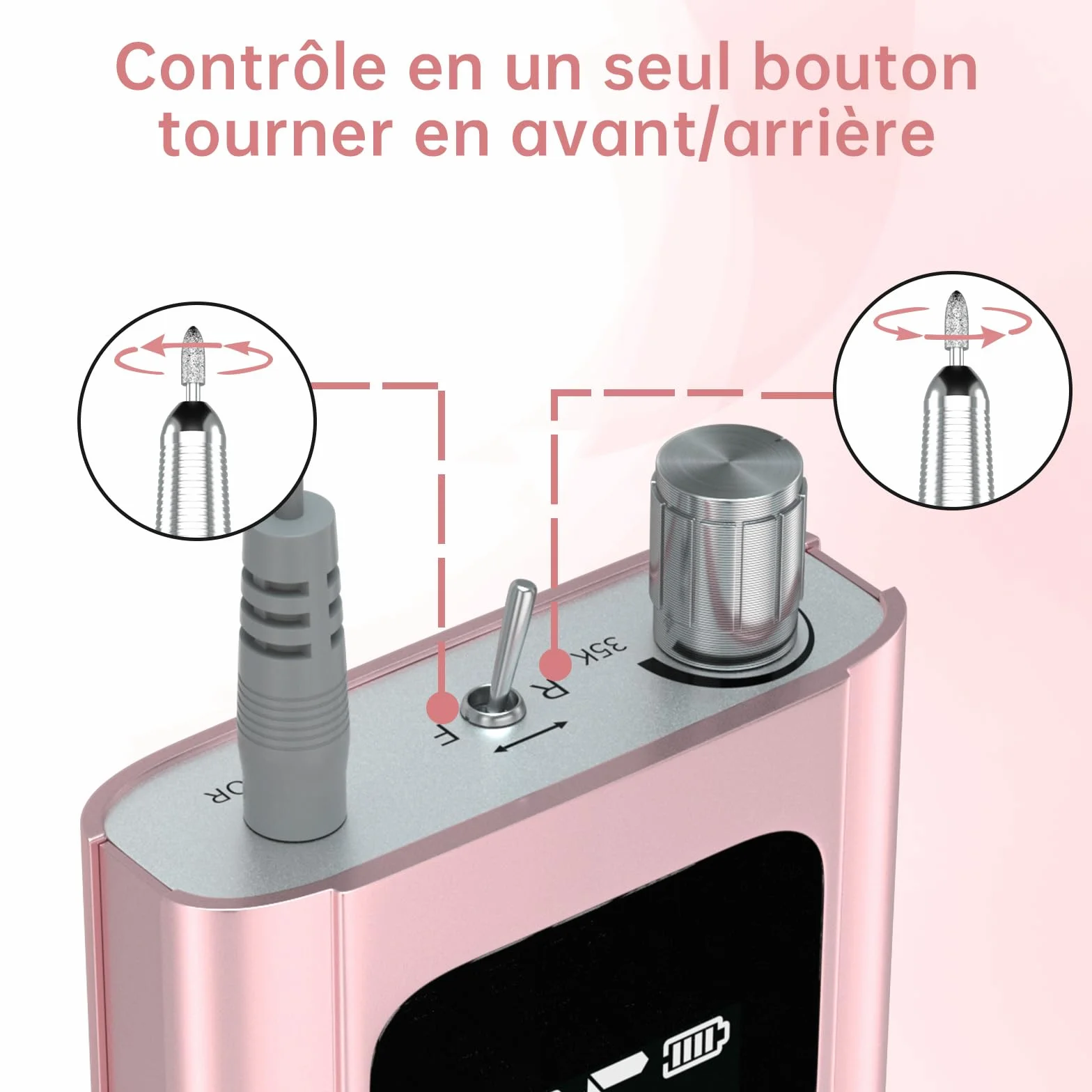 Ponceuse pour Ongles Professionnelle 35000 RPM Rechargeable avec Affichage LCD et 6 Embouts Ponçage
