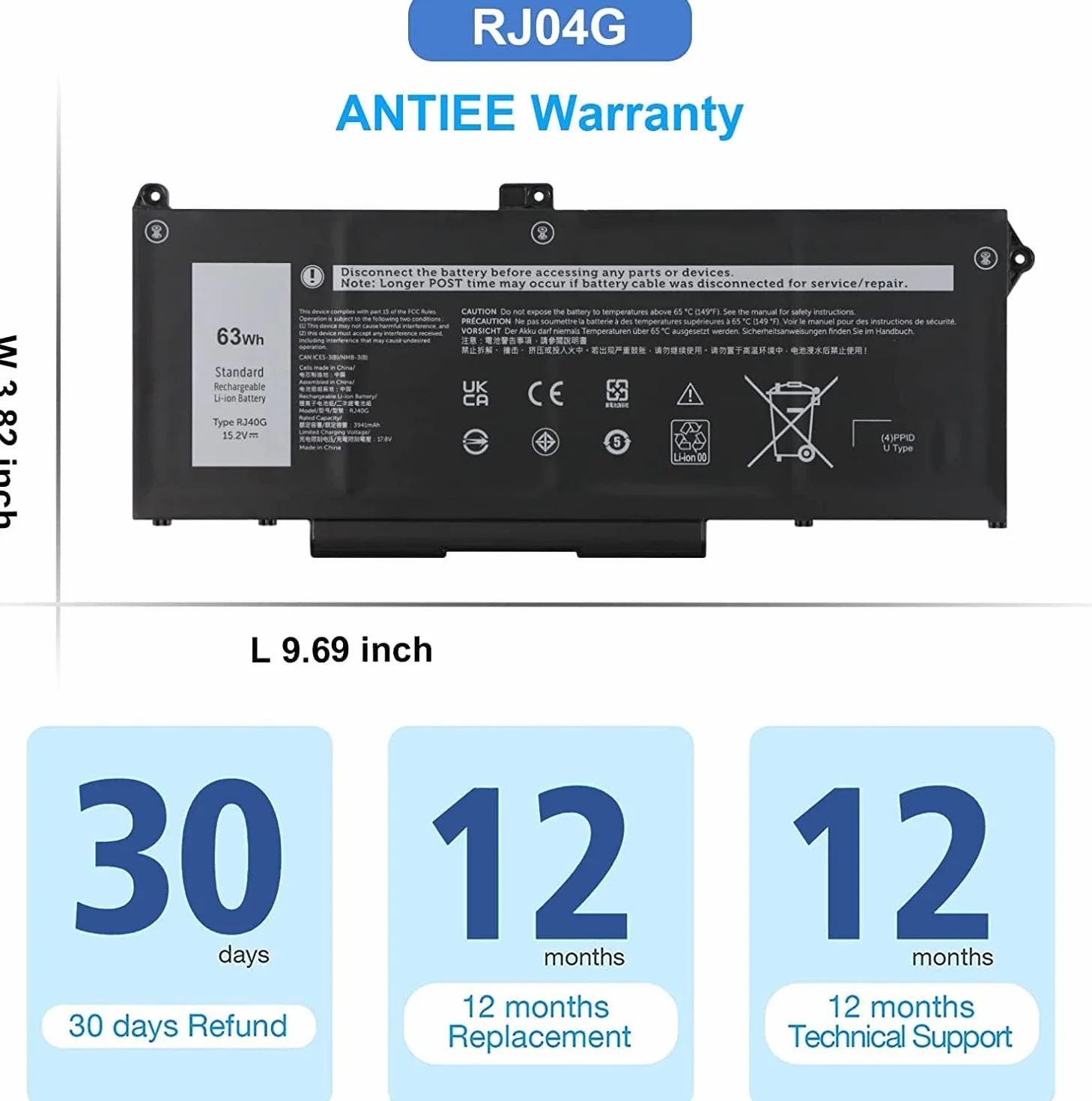 ANTIEE RJ40G Ersatz Akku für Dell Latitude 14 5420 15 5520 Precision 15 3560 15.2V