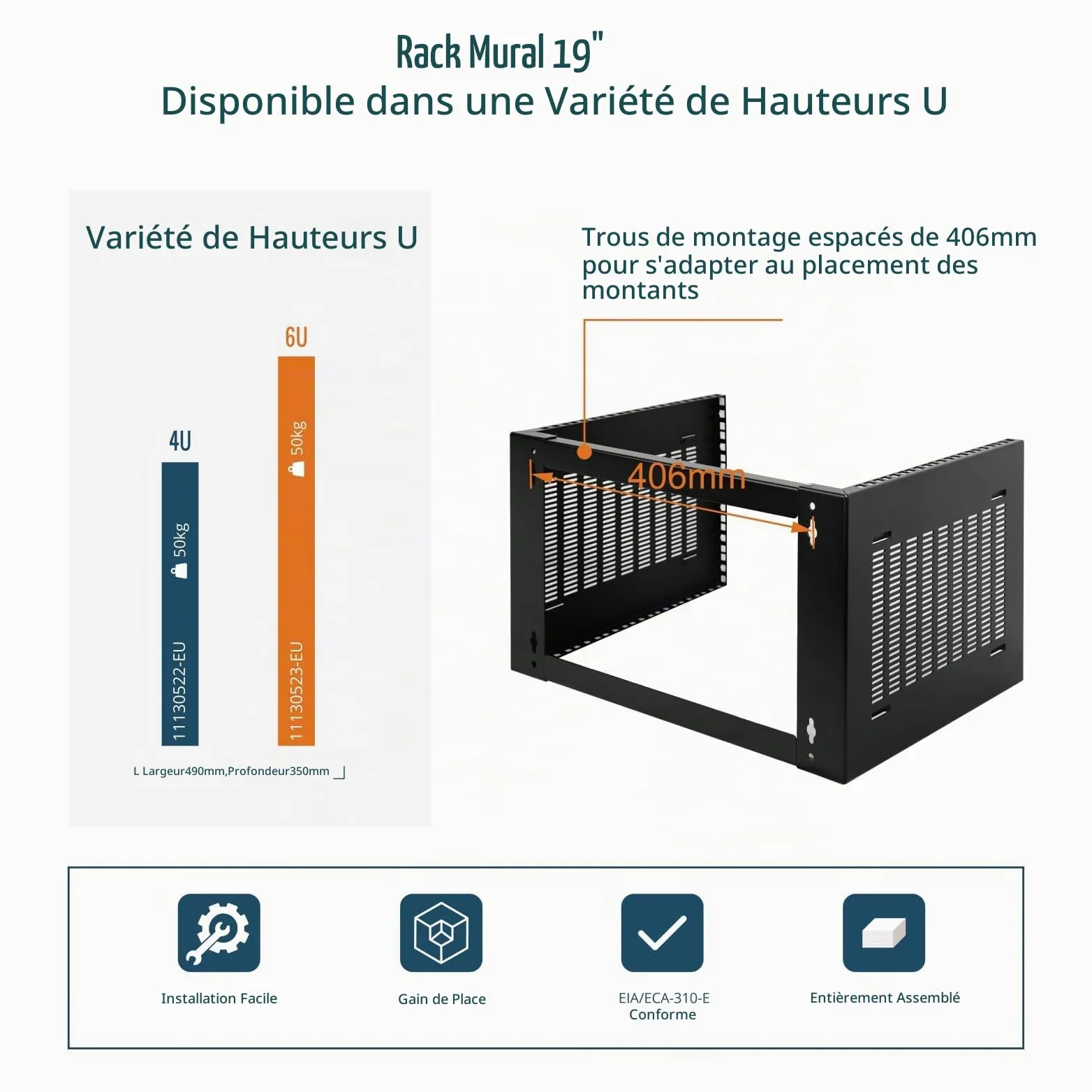 Tecmojo 19 Pouces 6U Armoire Réseau Murale, Profondeur 350mm, Support pour Panneau de Brassage, pour Équipements Informatiques Plats 19", Capacité de Charge 50kg, Noir