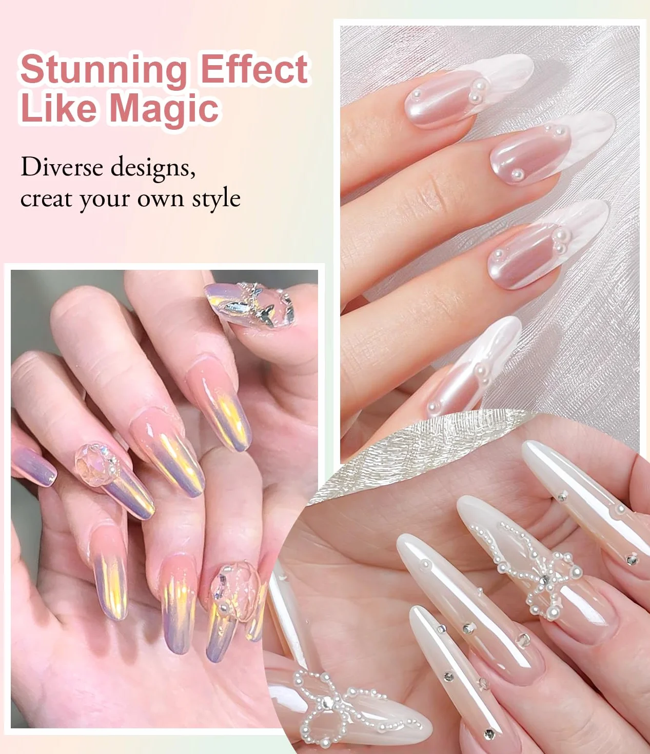 Poudre Holographique Métal Vernis Gel Chrome Ongles Super Miroir Effet Doré Iridescence Aurore Nacrée Pigment Nail Art