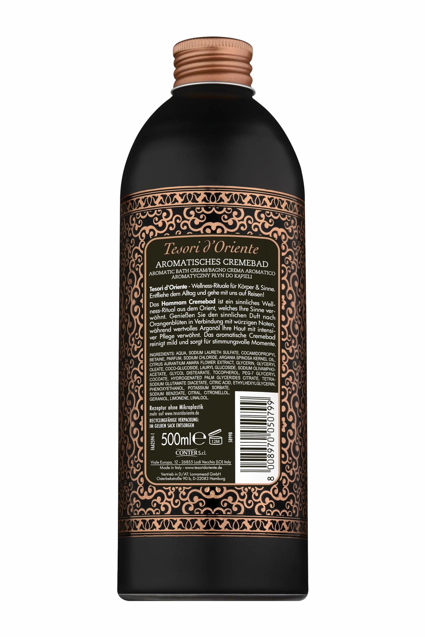 Tesori d'Oriente Cremebad Hammam Bain de bain aromatique huile d'argan fleur d'oranger 500 ml Soin du corps