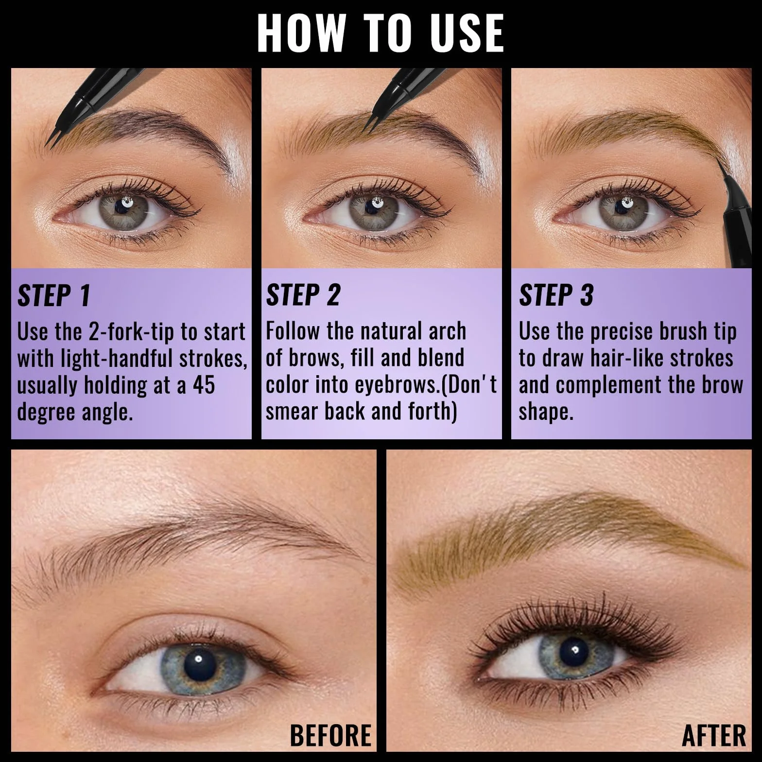 UCANBE Stylo Sourcils 2-en-1 Effet Microblading Waterproof Longue Tenue 24H Pointe Fourchette Précise Brun clair