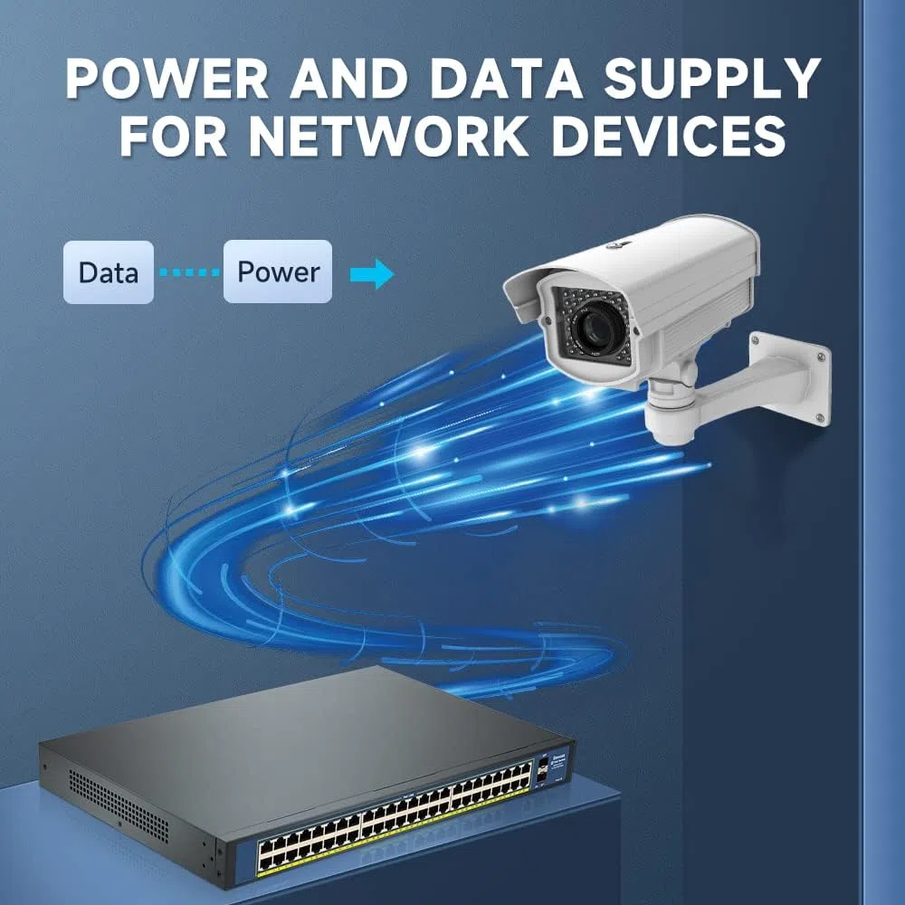 Commutateur Gigabit PoE avec 48 Ports PoE+ et 2 Ports Gigabit SFP, Conforme à la Norme IEEE 802.3af/at, jusqu'à 800 W, boîtier métallique, commutateur Power-Over-Ethernet Non géré, commutateur réseau